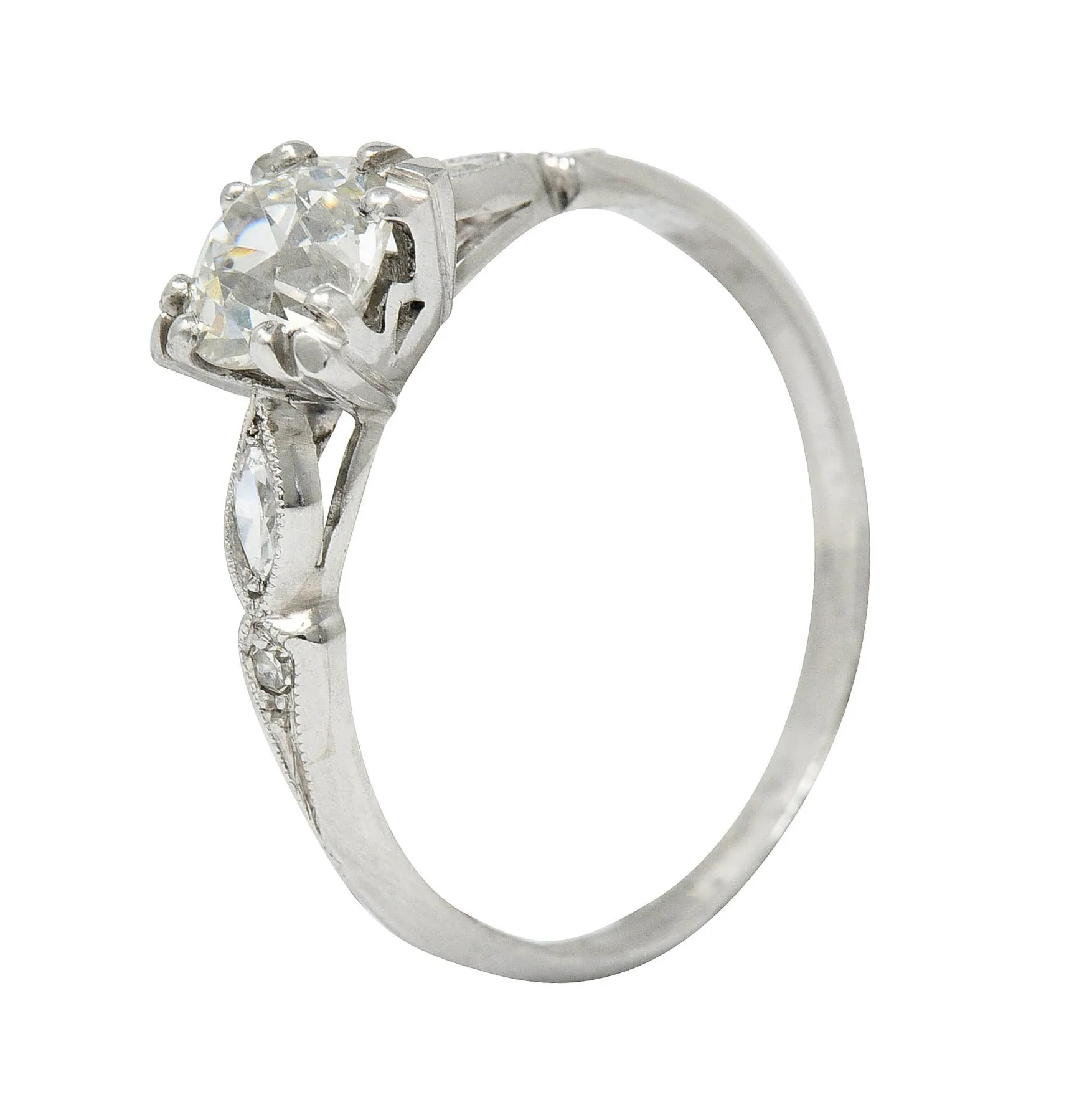 Art Deco 0.92 CTW Diamond Platinum Navette Engagement Ring GIA Circa 1930