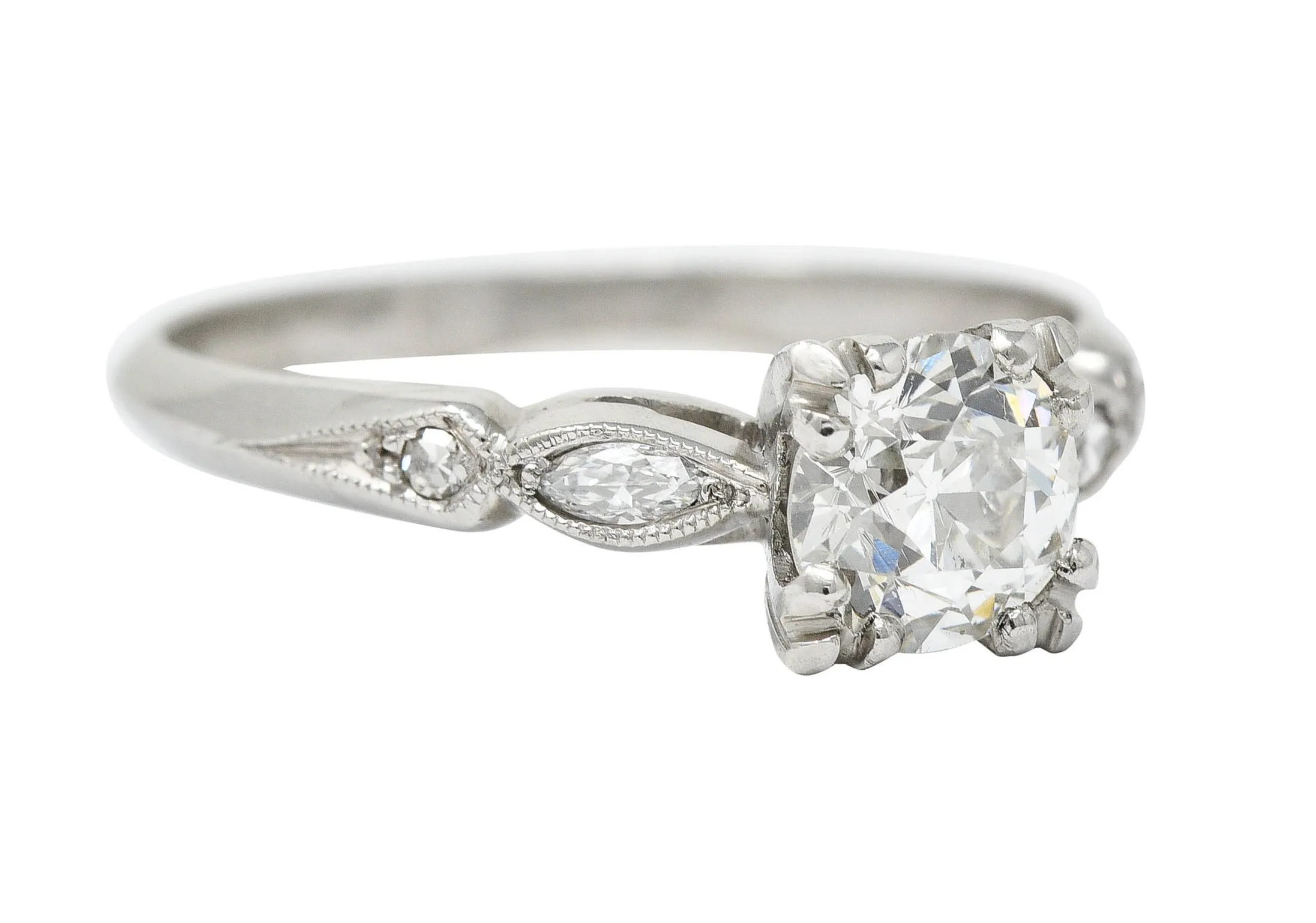 Art Deco 0.92 CTW Diamond Platinum Navette Engagement Ring GIA Circa 1930
