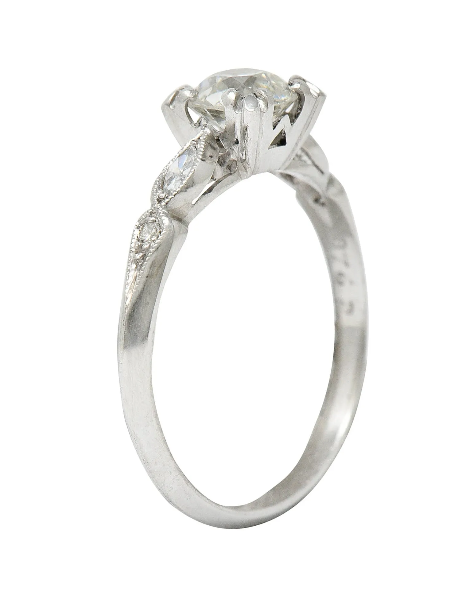 Art Deco 0.92 CTW Diamond Platinum Navette Engagement Ring GIA Circa 1930