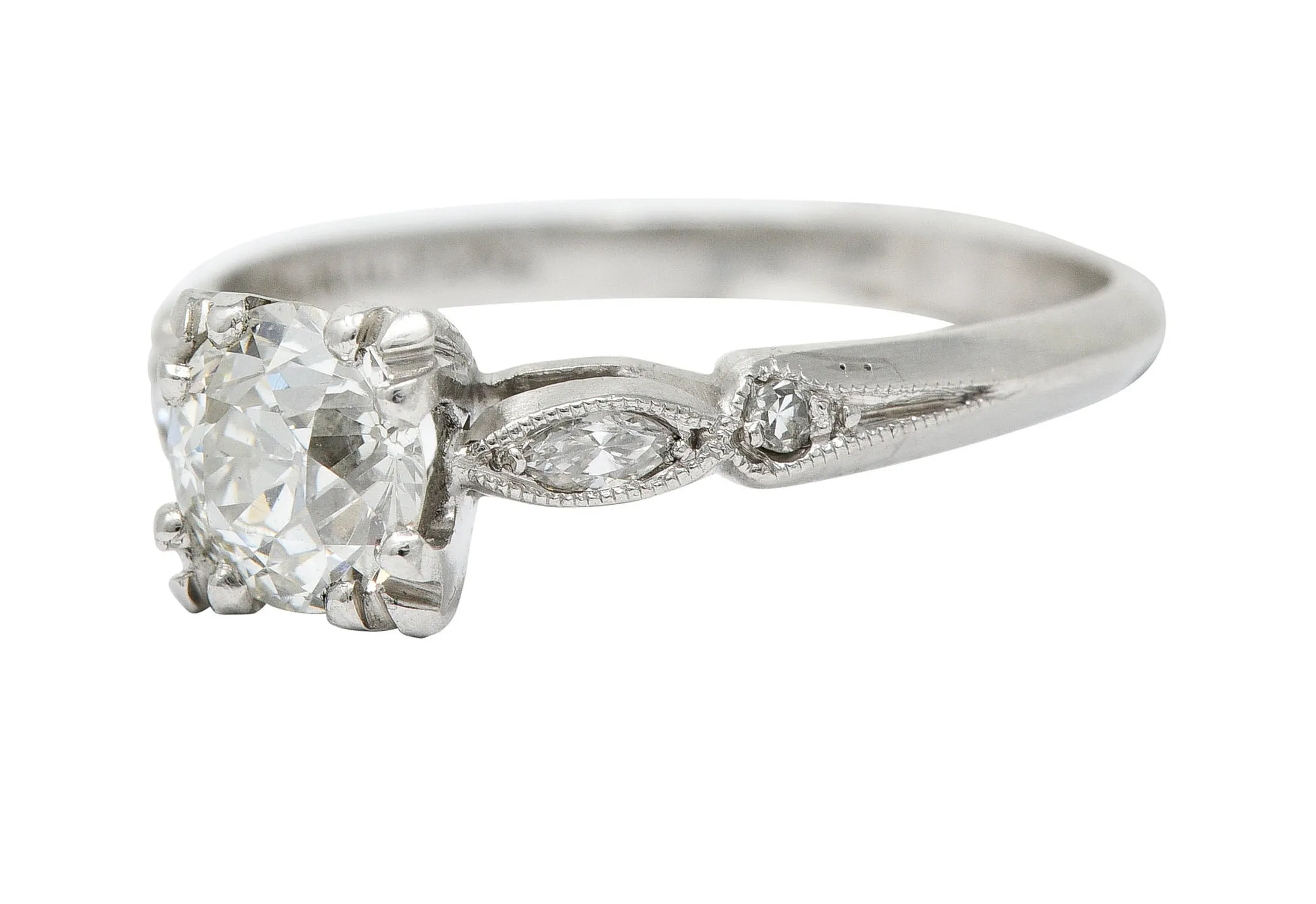 Art Deco 0.92 CTW Diamond Platinum Navette Engagement Ring GIA Circa 1930