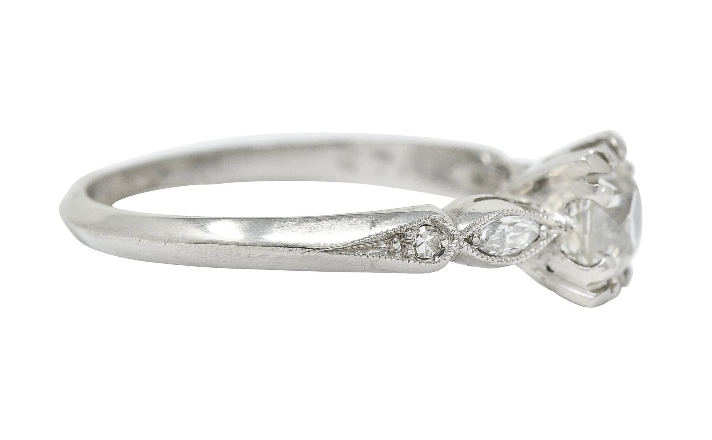 Art Deco 0.92 CTW Diamond Platinum Navette Engagement Ring GIA Circa 1930
