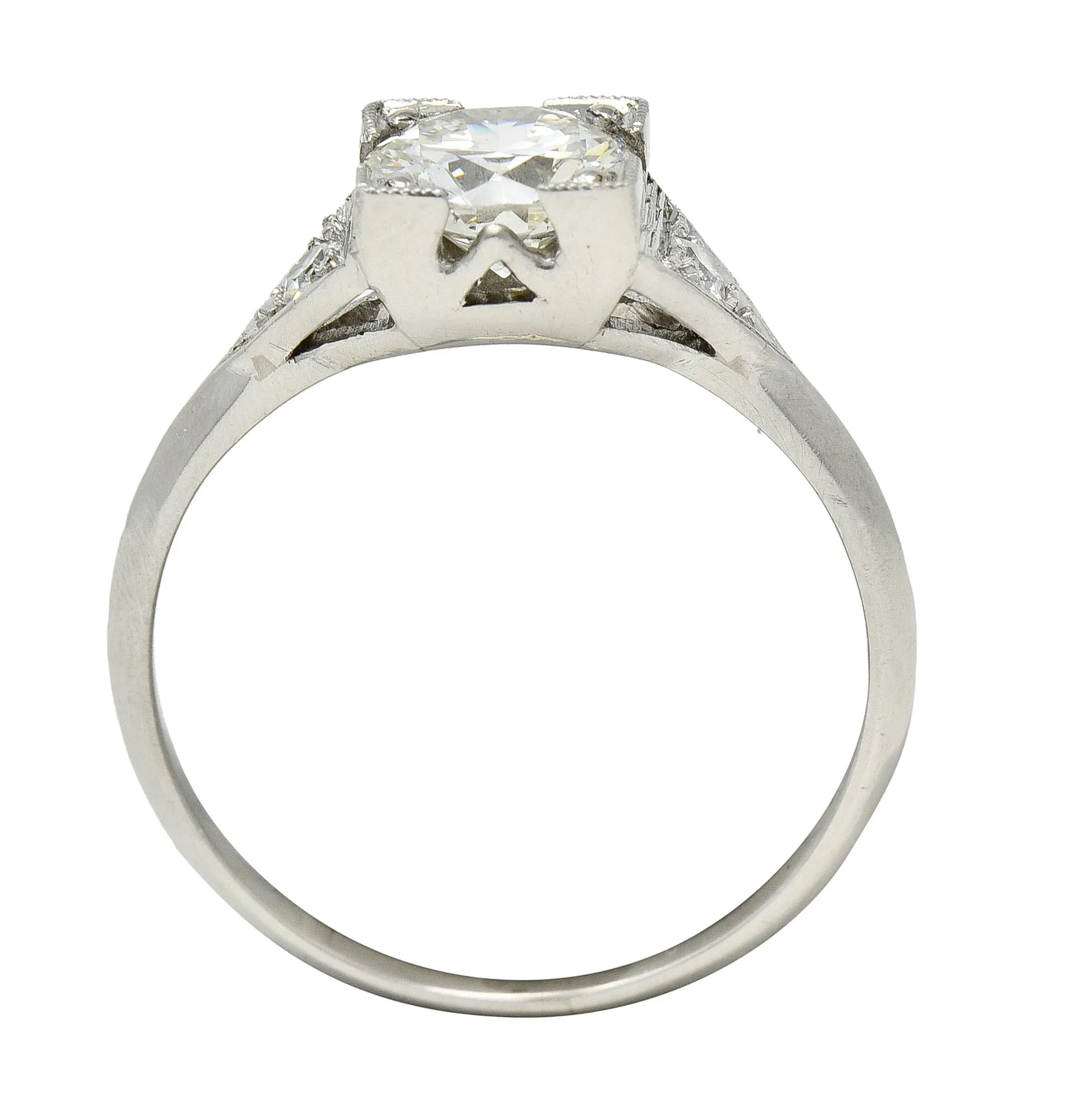 Art Deco 1.03 CTW Old European Cut Diamond Platinum Square Form Knife Edge Engagement Ring