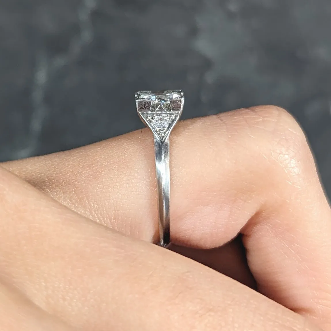 Art Deco 1.03 CTW Old European Cut Diamond Platinum Square Form Knife Edge Engagement Ring
