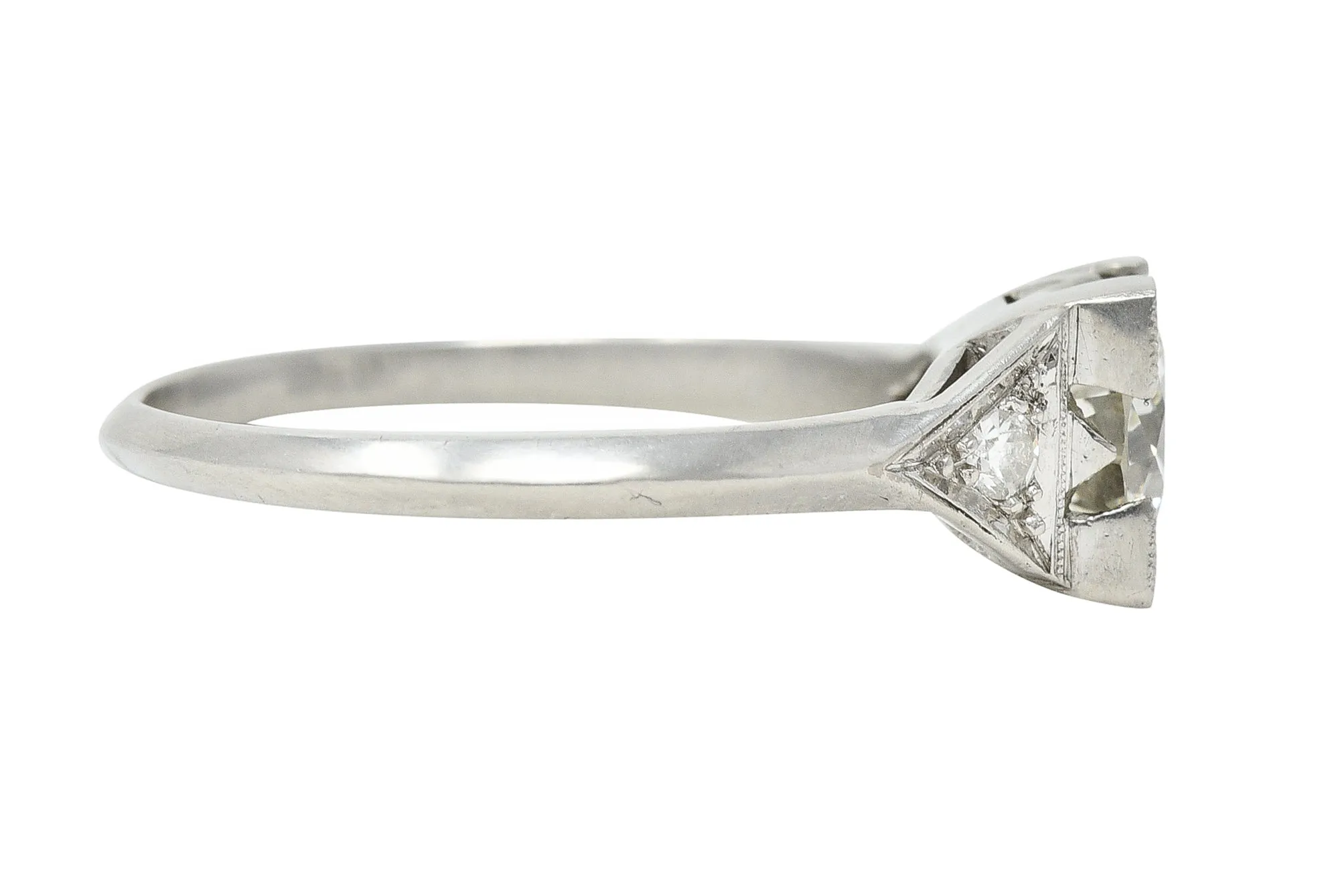 Art Deco 1.03 CTW Old European Cut Diamond Platinum Square Form Knife Edge Engagement Ring