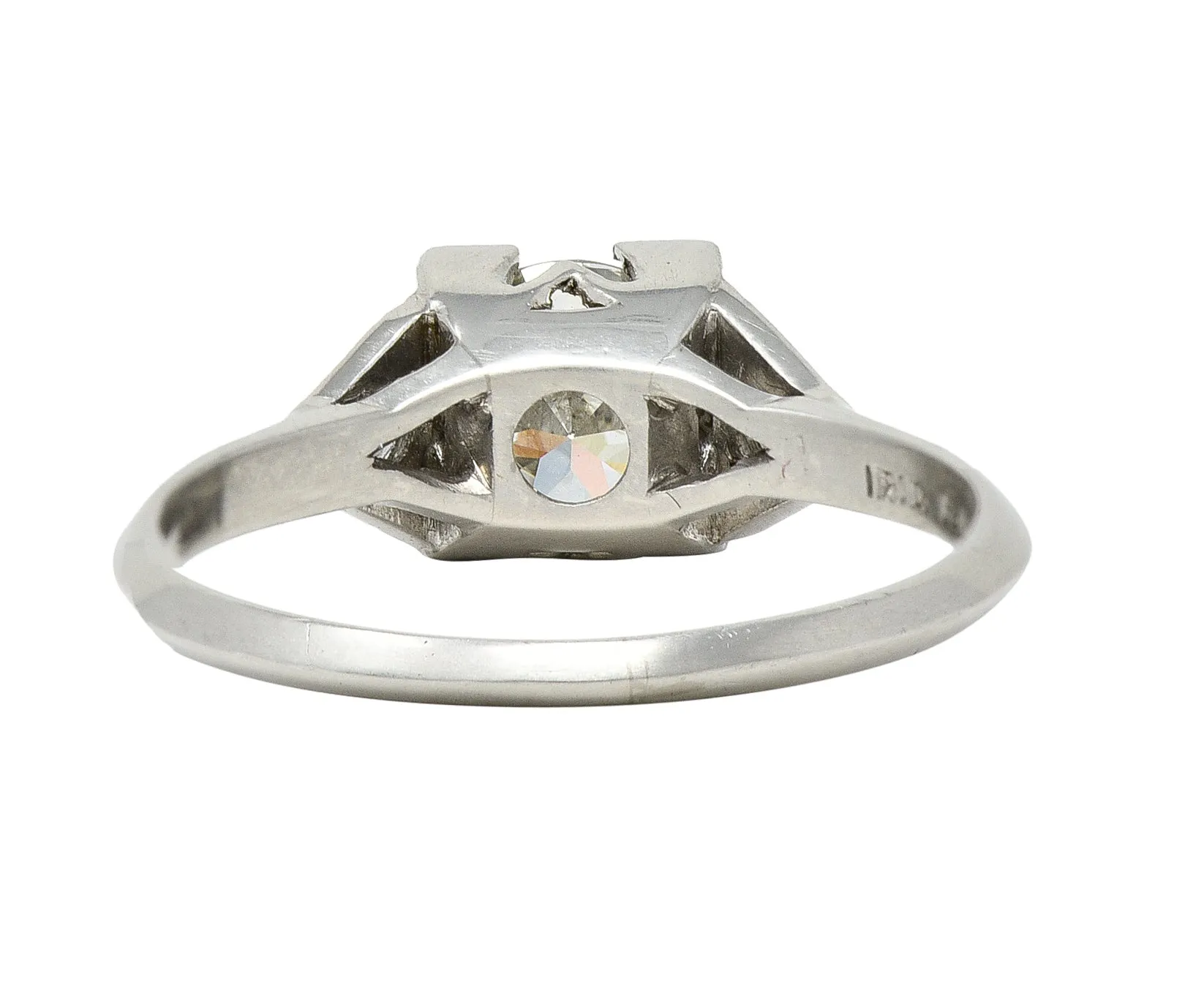 Art Deco 1.03 CTW Old European Cut Diamond Platinum Square Form Knife Edge Engagement Ring