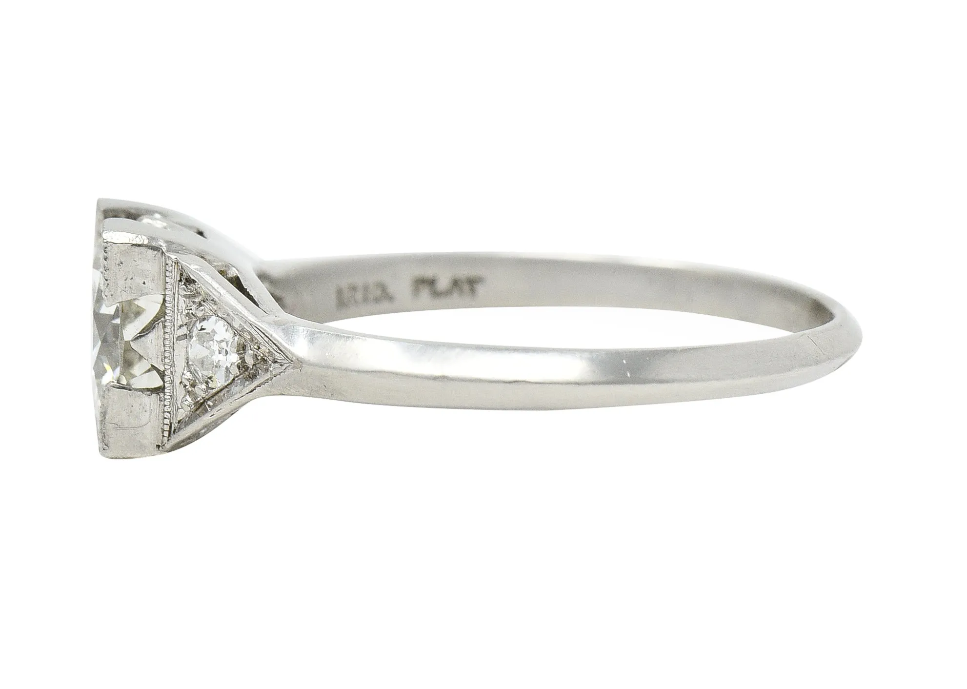 Art Deco 1.03 CTW Old European Cut Diamond Platinum Square Form Knife Edge Engagement Ring