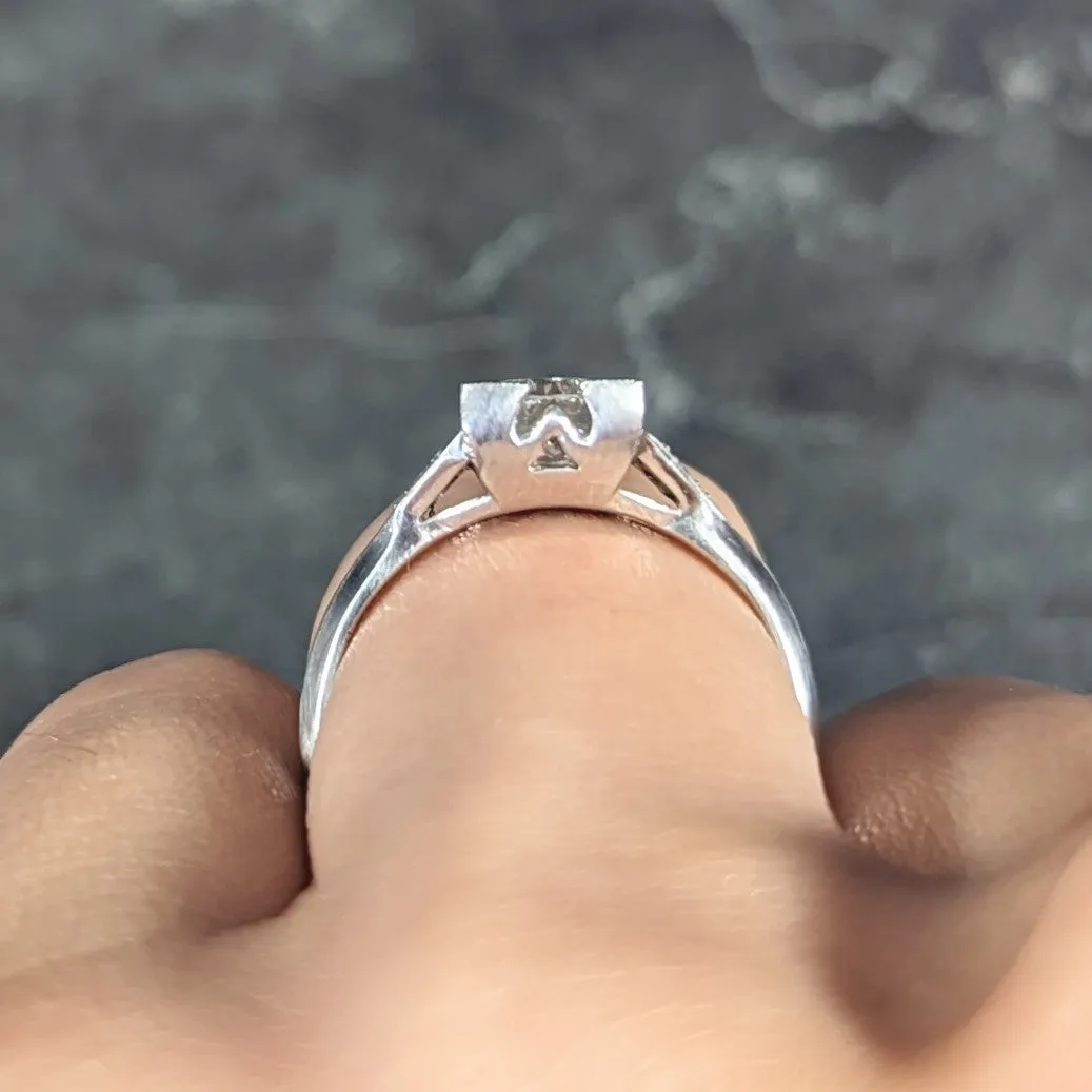 Art Deco 1.03 CTW Old European Cut Diamond Platinum Square Form Knife Edge Engagement Ring