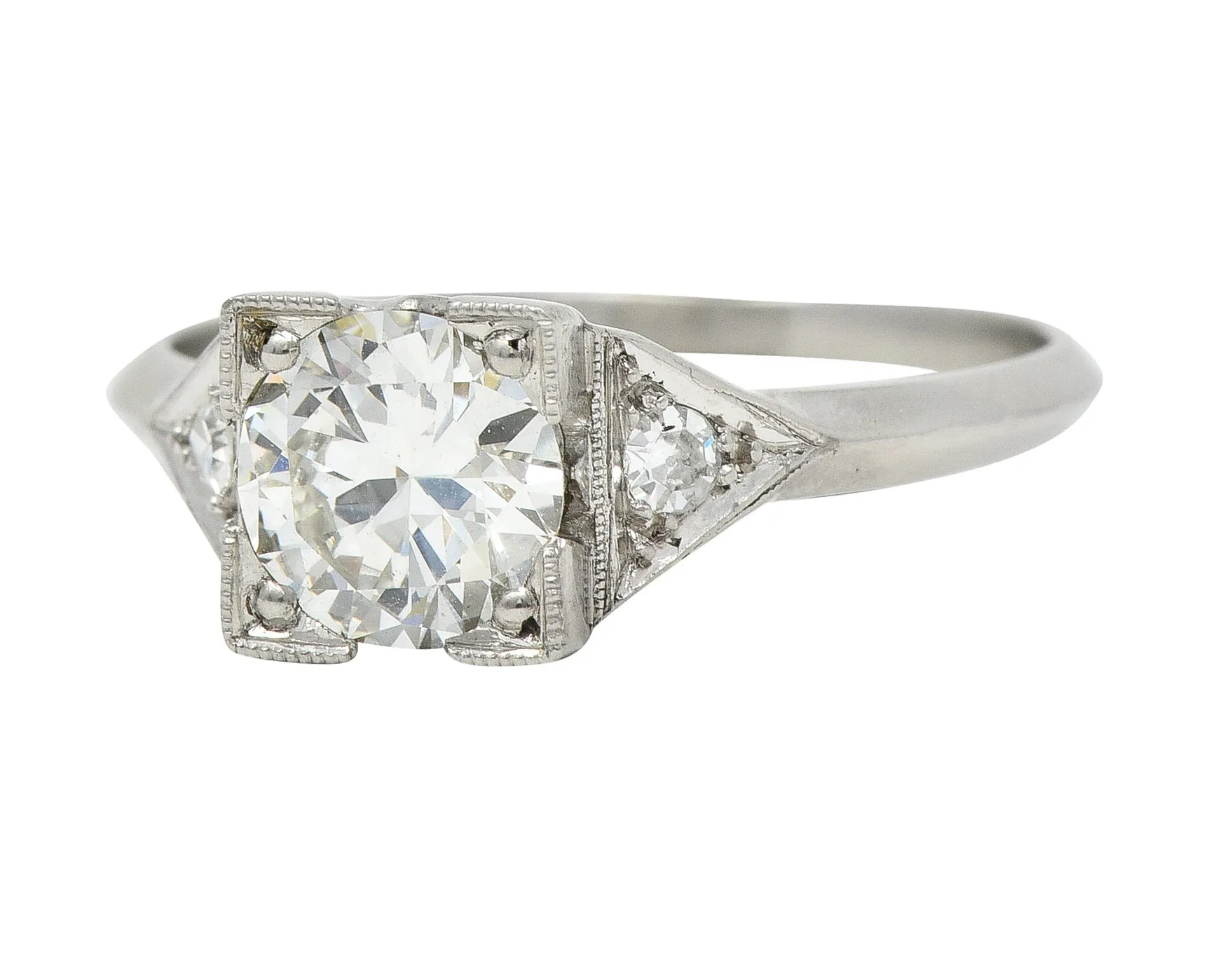 Art Deco 1.03 CTW Old European Cut Diamond Platinum Square Form Knife Edge Engagement Ring