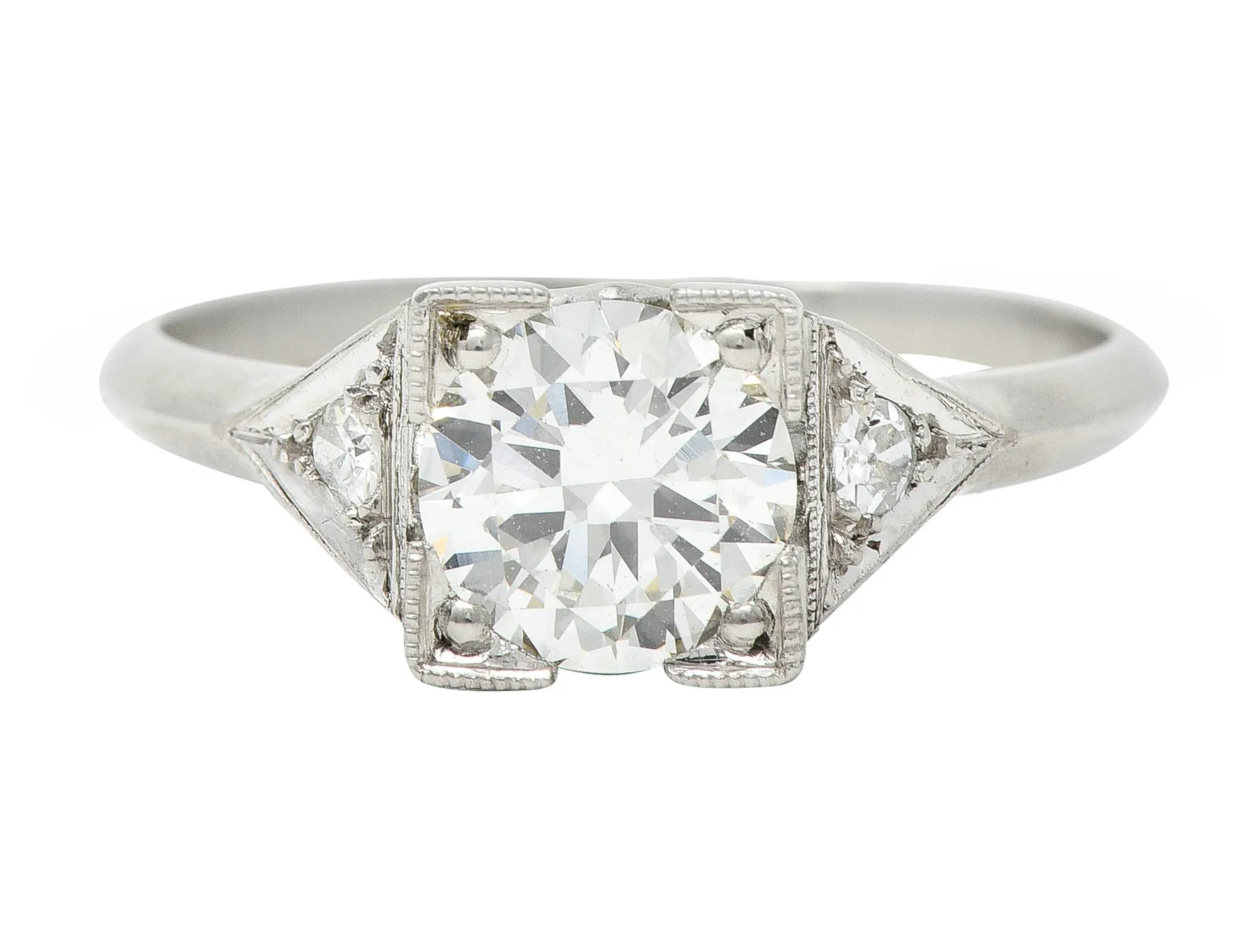 Art Deco 1.03 CTW Old European Cut Diamond Platinum Square Form Knife Edge Engagement Ring