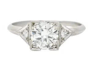 Art Deco 1.03 CTW Old European Cut Diamond Platinum Square Form Knife Edge Engagement Ring