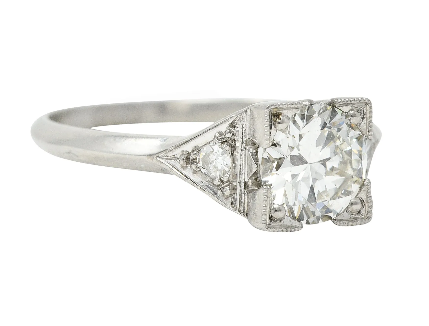 Art Deco 1.03 CTW Old European Cut Diamond Platinum Square Form Knife Edge Engagement Ring