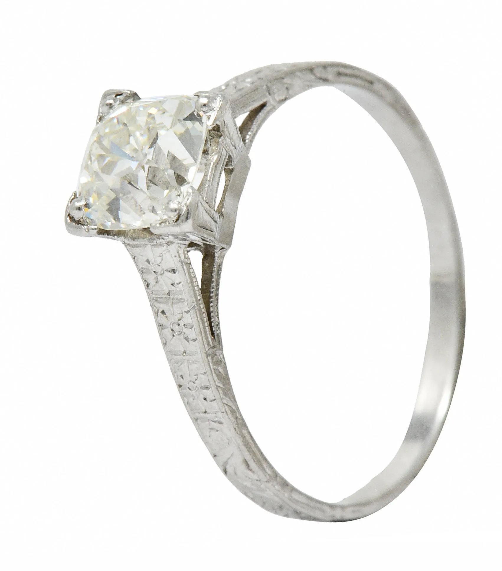 Art Deco 1.08 CTW Old Mine Diamond Platinum Engagement Ring GIA