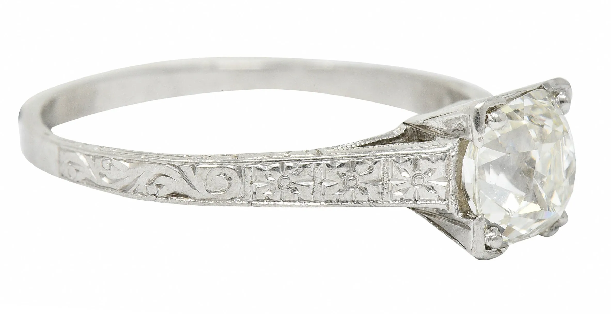 Art Deco 1.08 CTW Old Mine Diamond Platinum Engagement Ring GIA