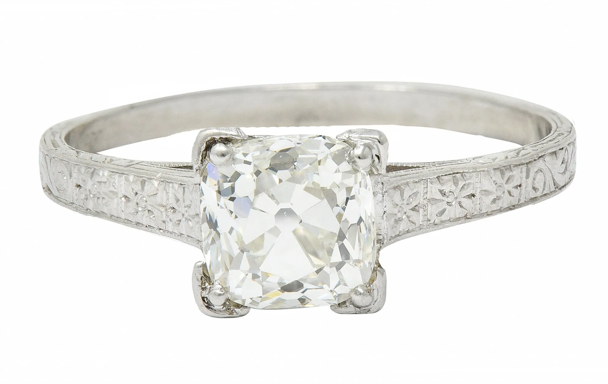 Art Deco 1.08 CTW Old Mine Diamond Platinum Engagement Ring GIA