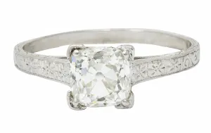 Art Deco 1.08 CTW Old Mine Diamond Platinum Engagement Ring GIA