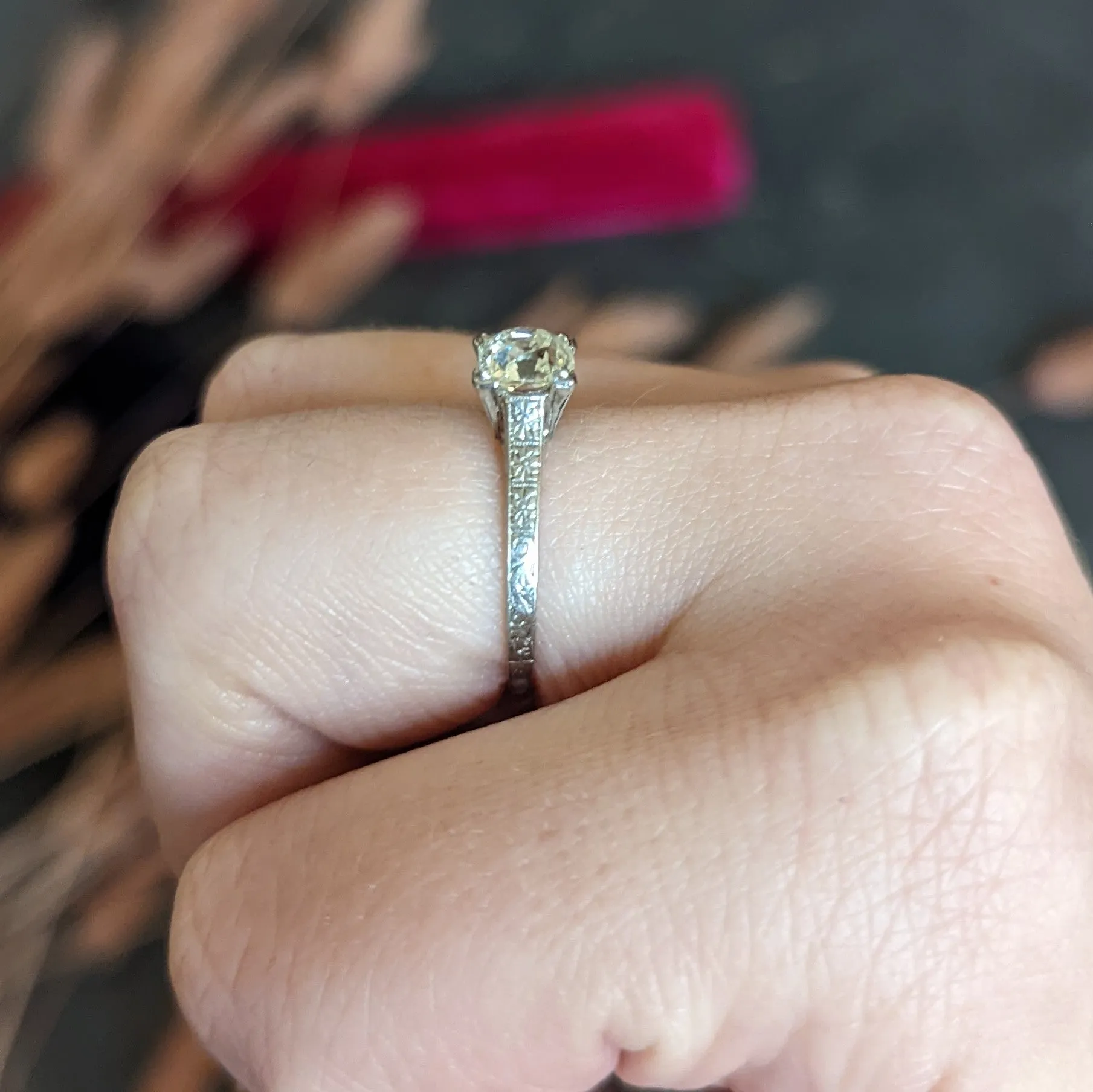 Art Deco 1.08 CTW Old Mine Diamond Platinum Engagement Ring GIA