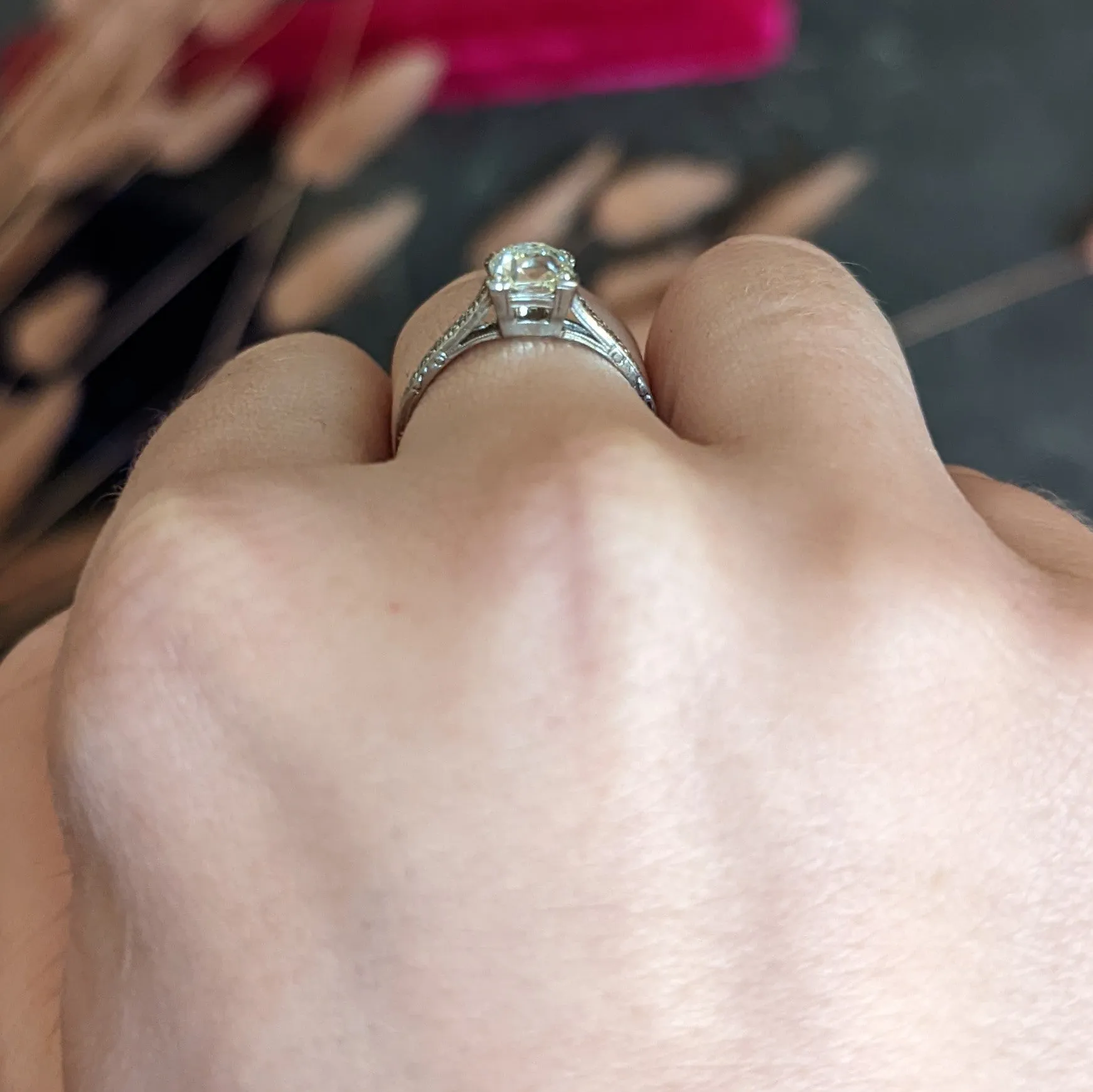 Art Deco 1.08 CTW Old Mine Diamond Platinum Engagement Ring GIA