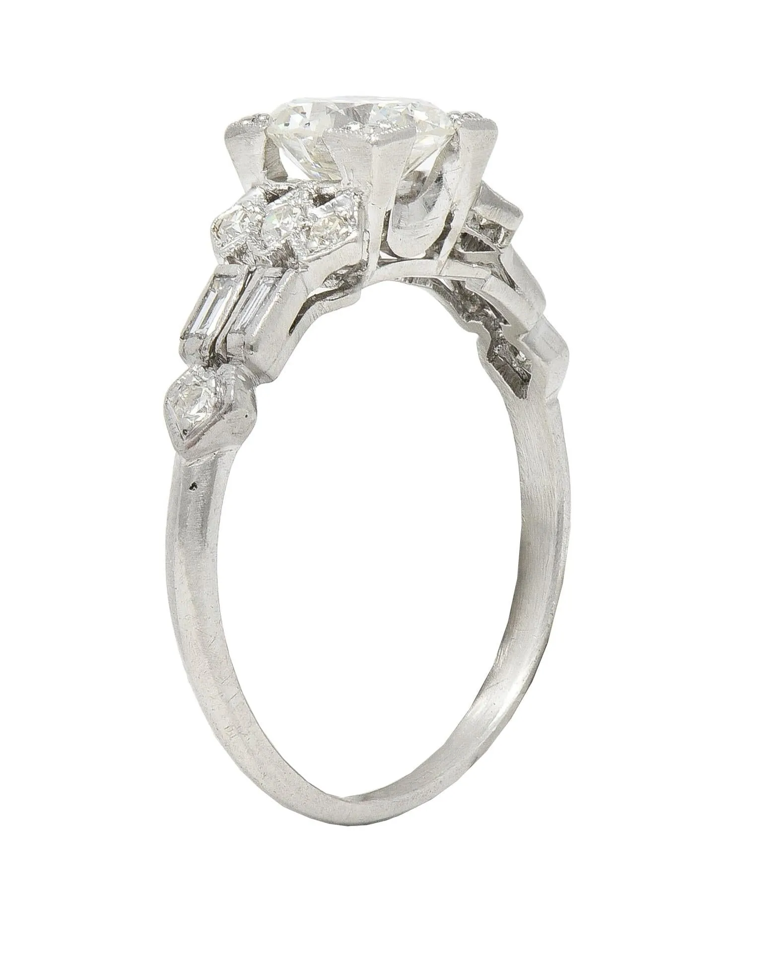 Art Deco 1.12 CTW Diamond Platinum Geometric Engagement Ring