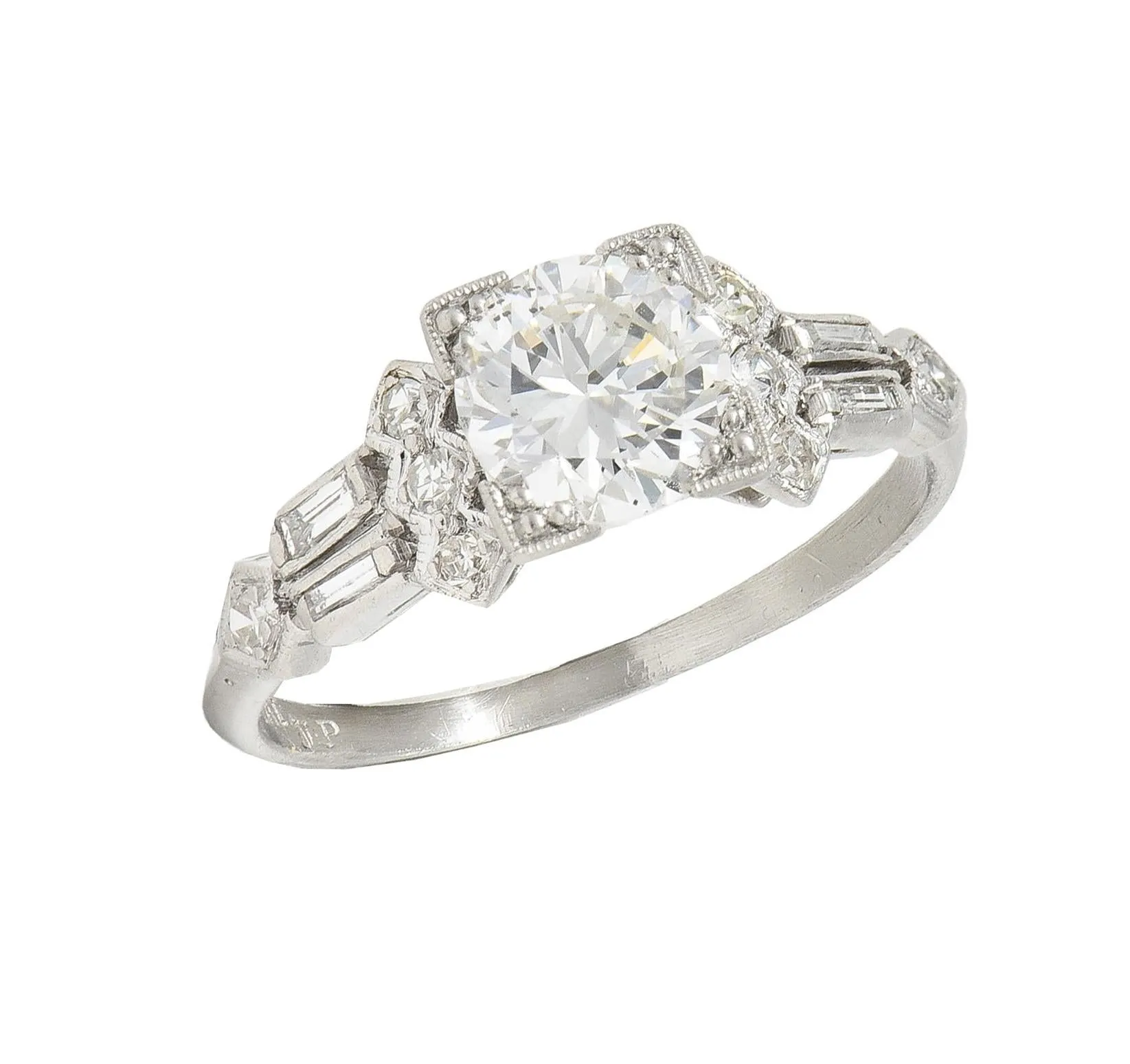 Art Deco 1.12 CTW Diamond Platinum Geometric Engagement Ring