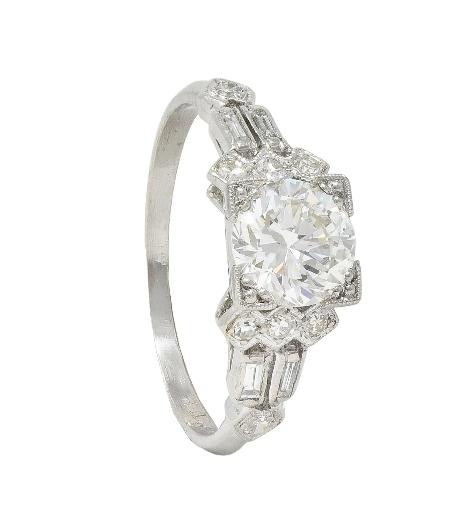 Art Deco 1.12 CTW Diamond Platinum Geometric Engagement Ring