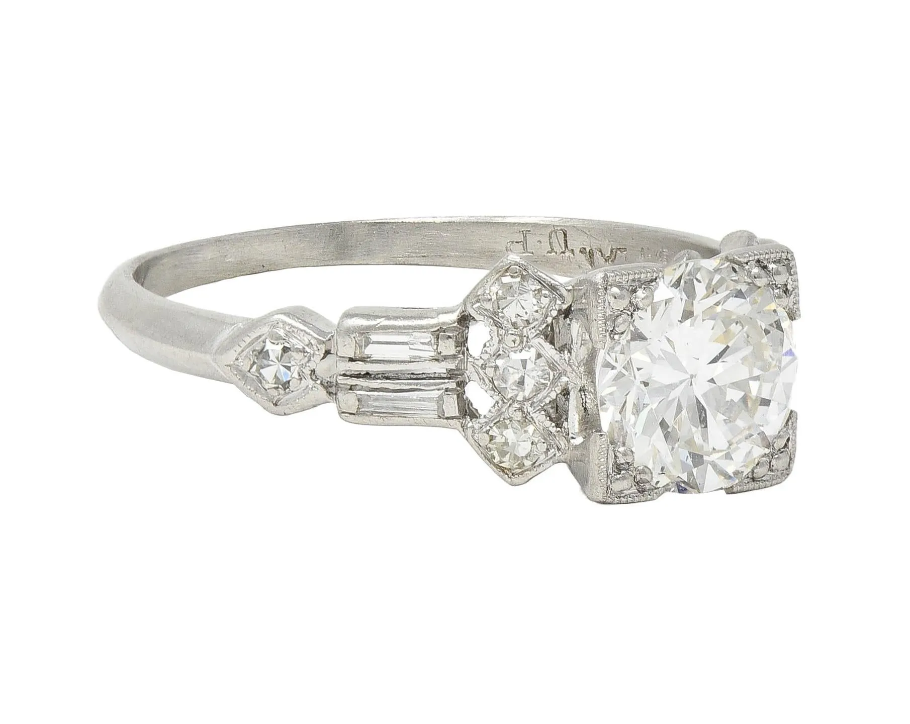 Art Deco 1.12 CTW Diamond Platinum Geometric Engagement Ring