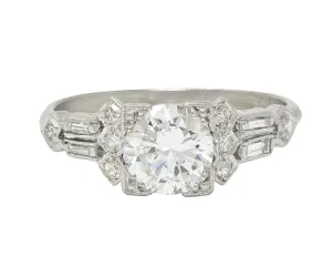 Art Deco 1.12 CTW Diamond Platinum Geometric Engagement Ring