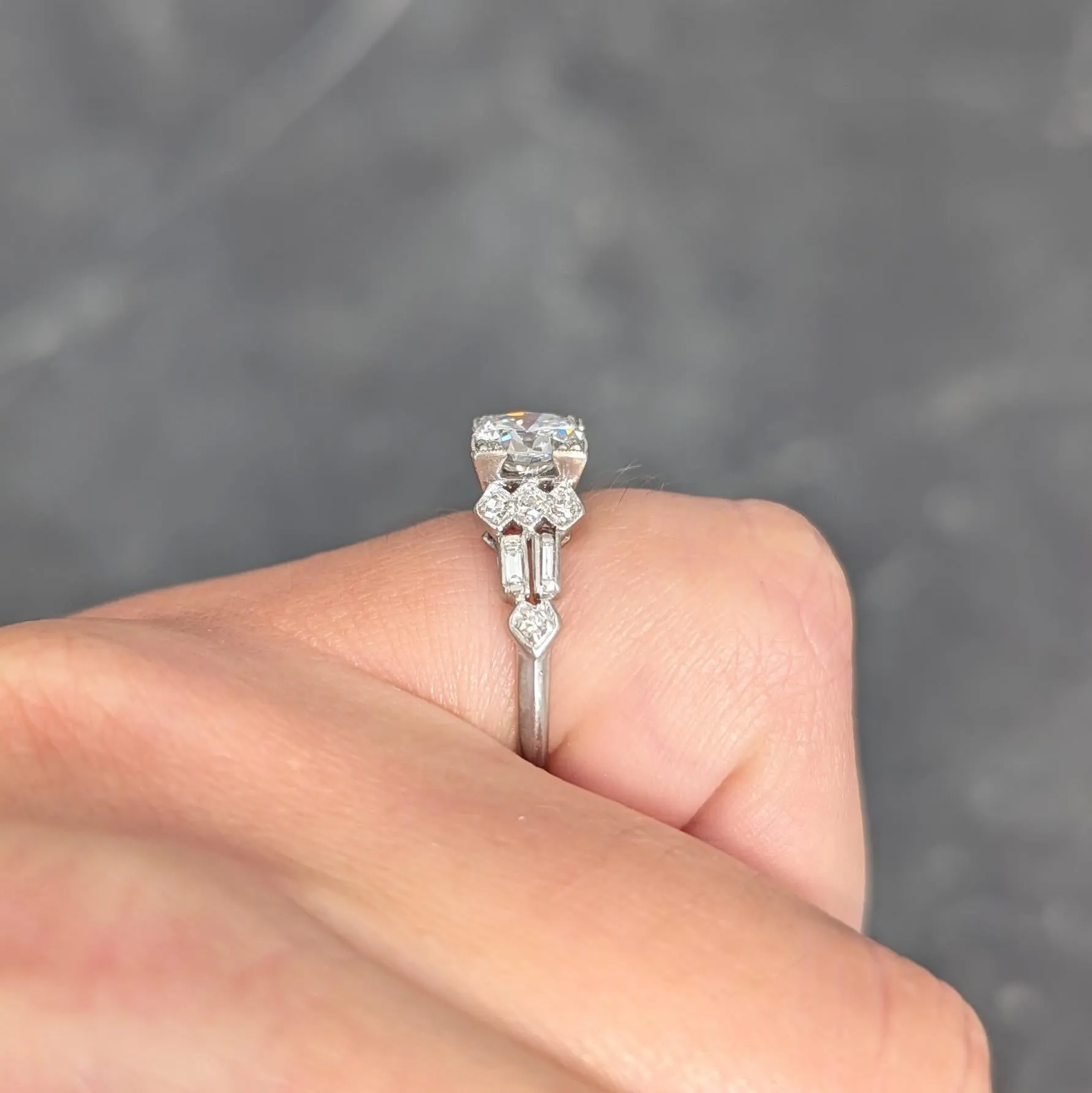 Art Deco 1.12 CTW Diamond Platinum Geometric Engagement Ring