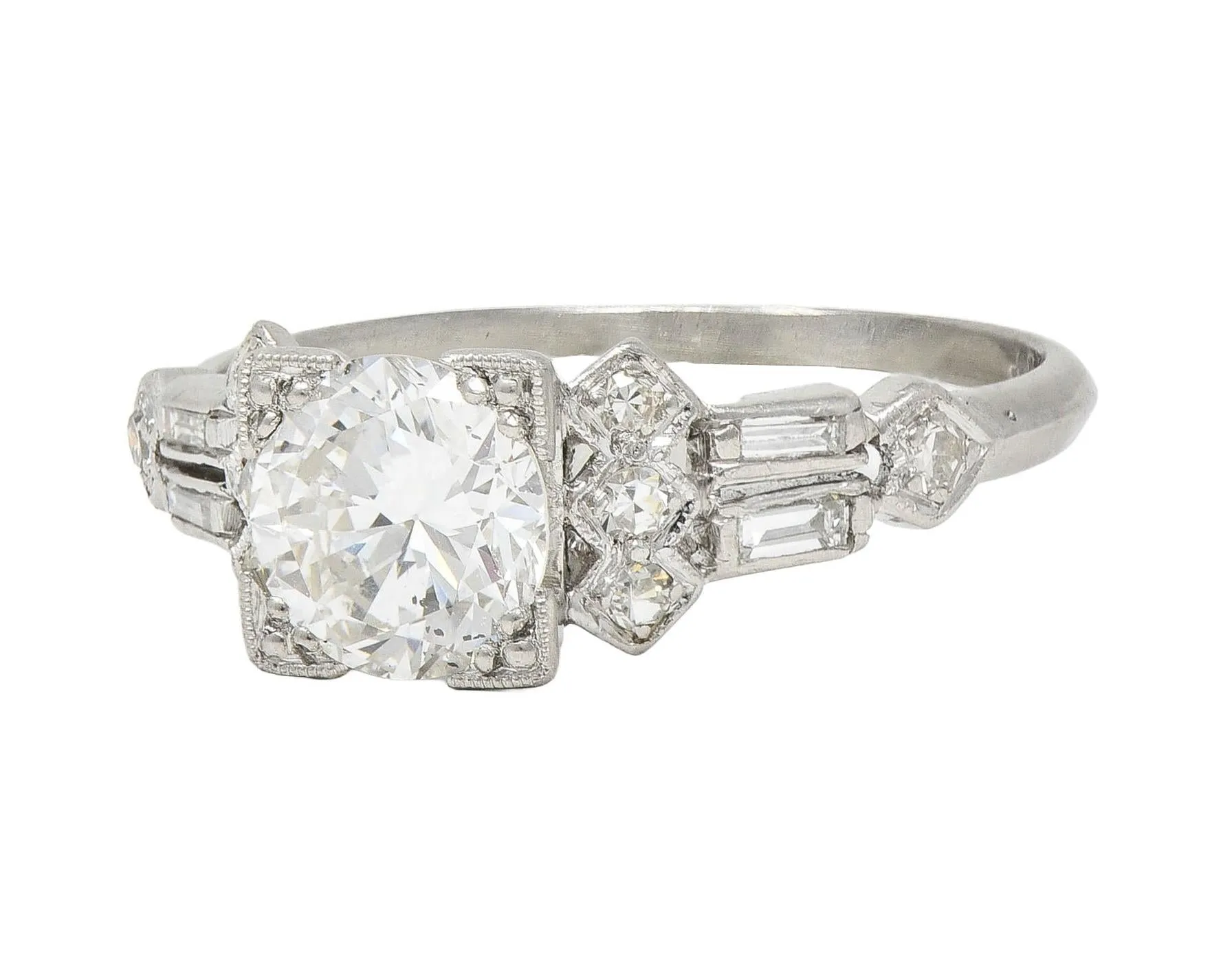 Art Deco 1.12 CTW Diamond Platinum Geometric Engagement Ring