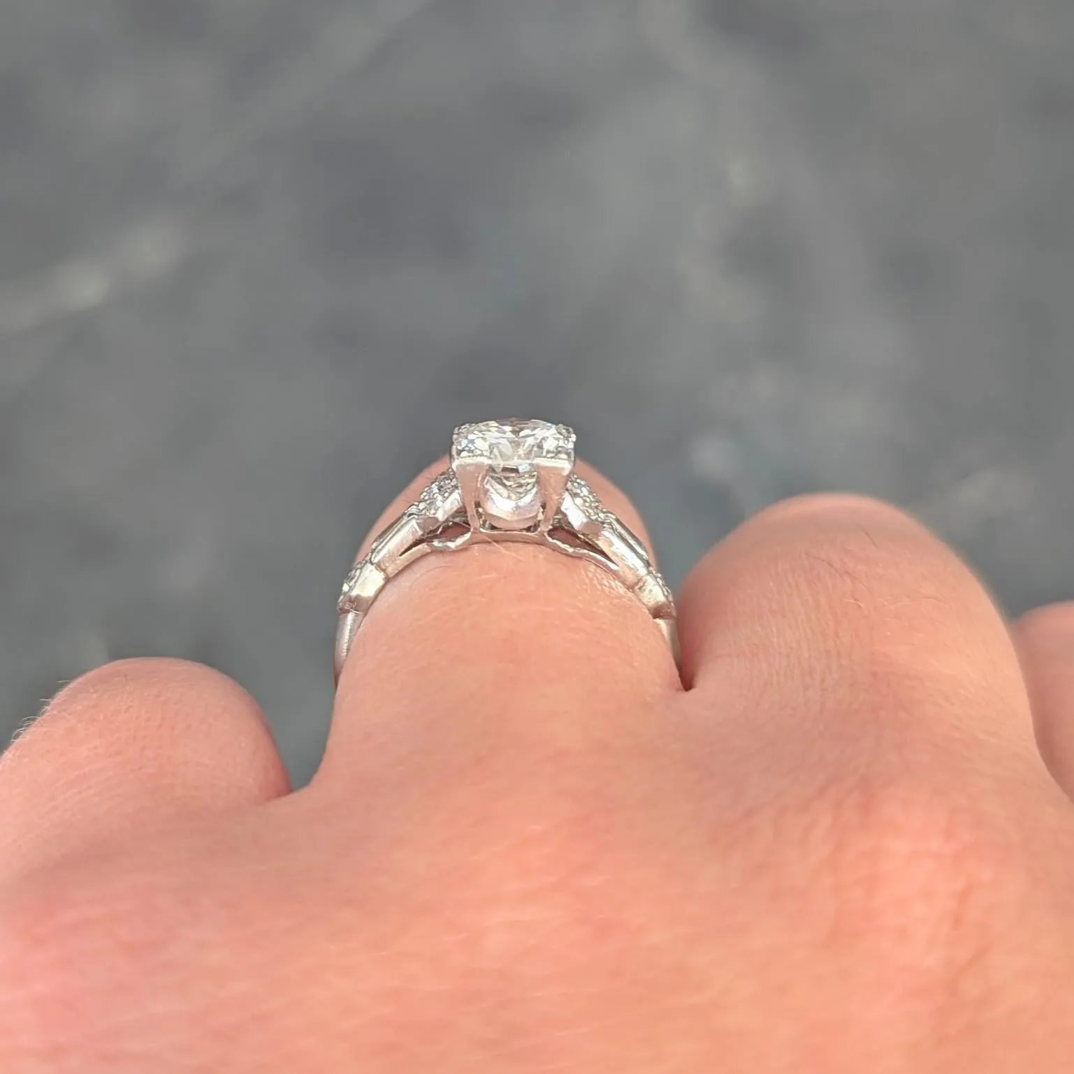 Art Deco 1.12 CTW Diamond Platinum Geometric Engagement Ring