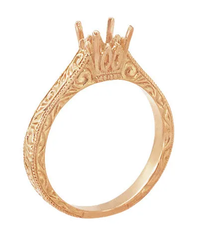 Art Deco 1/2 Carat Crown Scrolls Filigree Engagement Ring Setting in 14 Karat Rose Gold