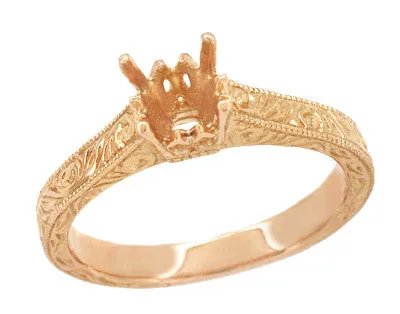 Art Deco 1/2 Carat Crown Scrolls Filigree Engagement Ring Setting in 14 Karat Rose Gold