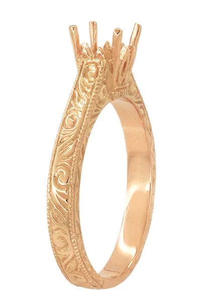 Art Deco 1/2 Carat Crown Scrolls Filigree Engagement Ring Setting in 14 Karat Rose Gold