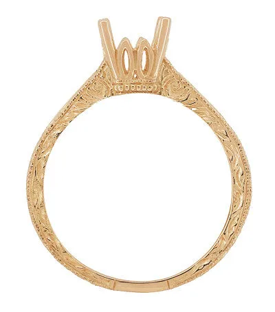 Art Deco 1/2 Carat Crown Scrolls Filigree Engagement Ring Setting in 14 Karat Rose Gold