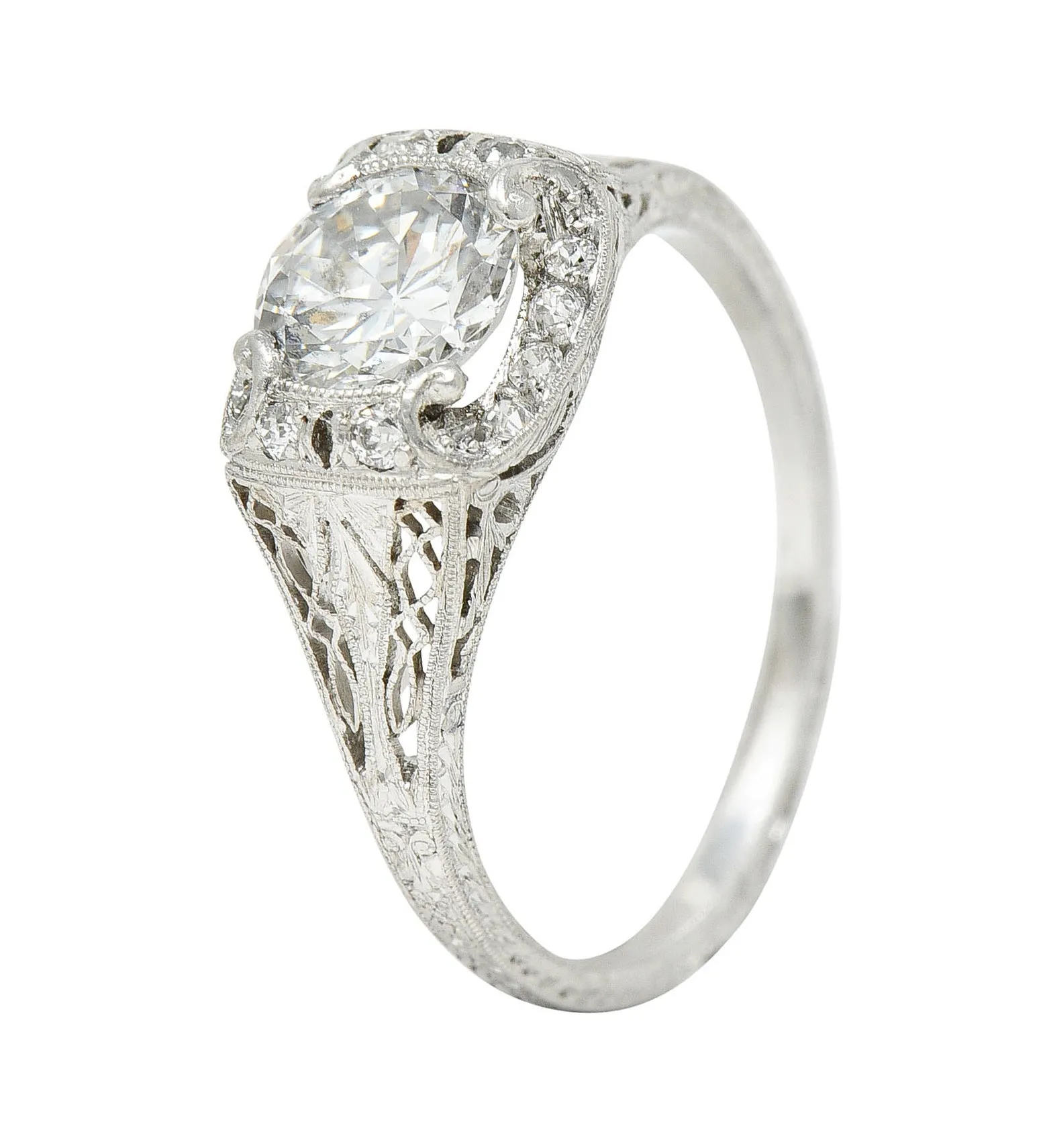 Art Deco 1.35 CTW Diamond Platinum Scrolling Engagement Ring GIA