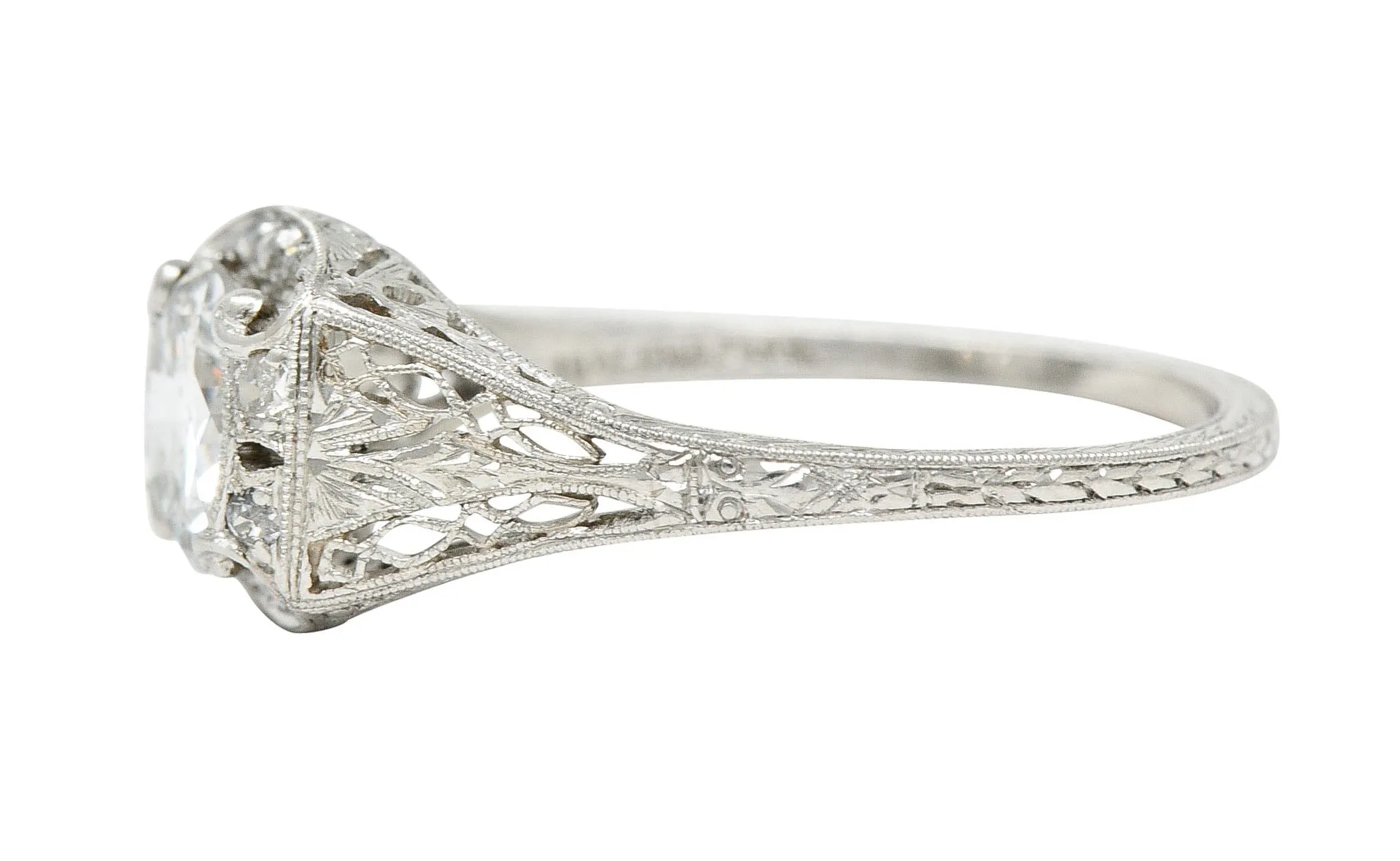 Art Deco 1.35 CTW Diamond Platinum Scrolling Engagement Ring GIA
