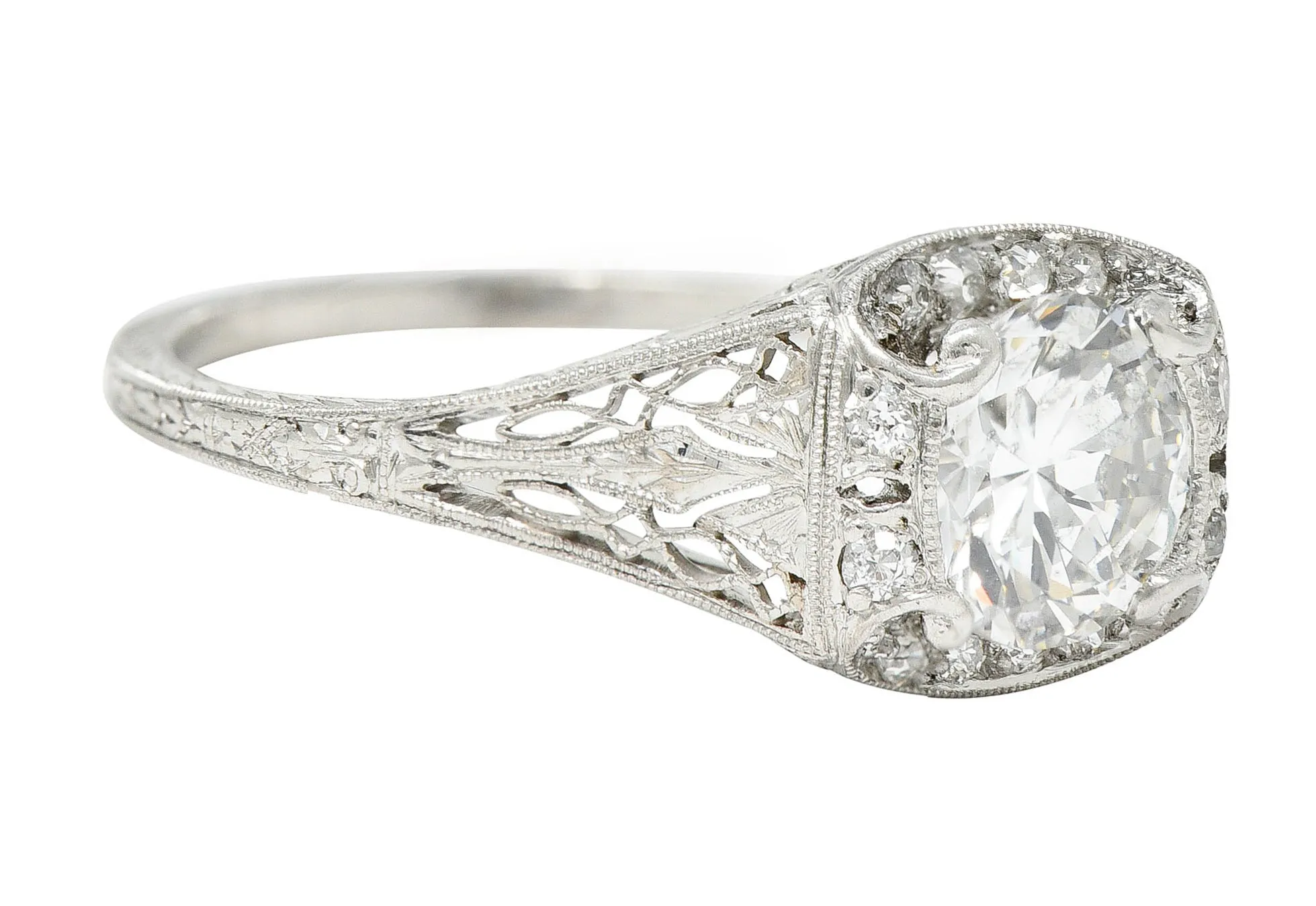 Art Deco 1.35 CTW Diamond Platinum Scrolling Engagement Ring GIA
