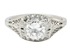 Art Deco 1.35 CTW Diamond Platinum Scrolling Engagement Ring GIA