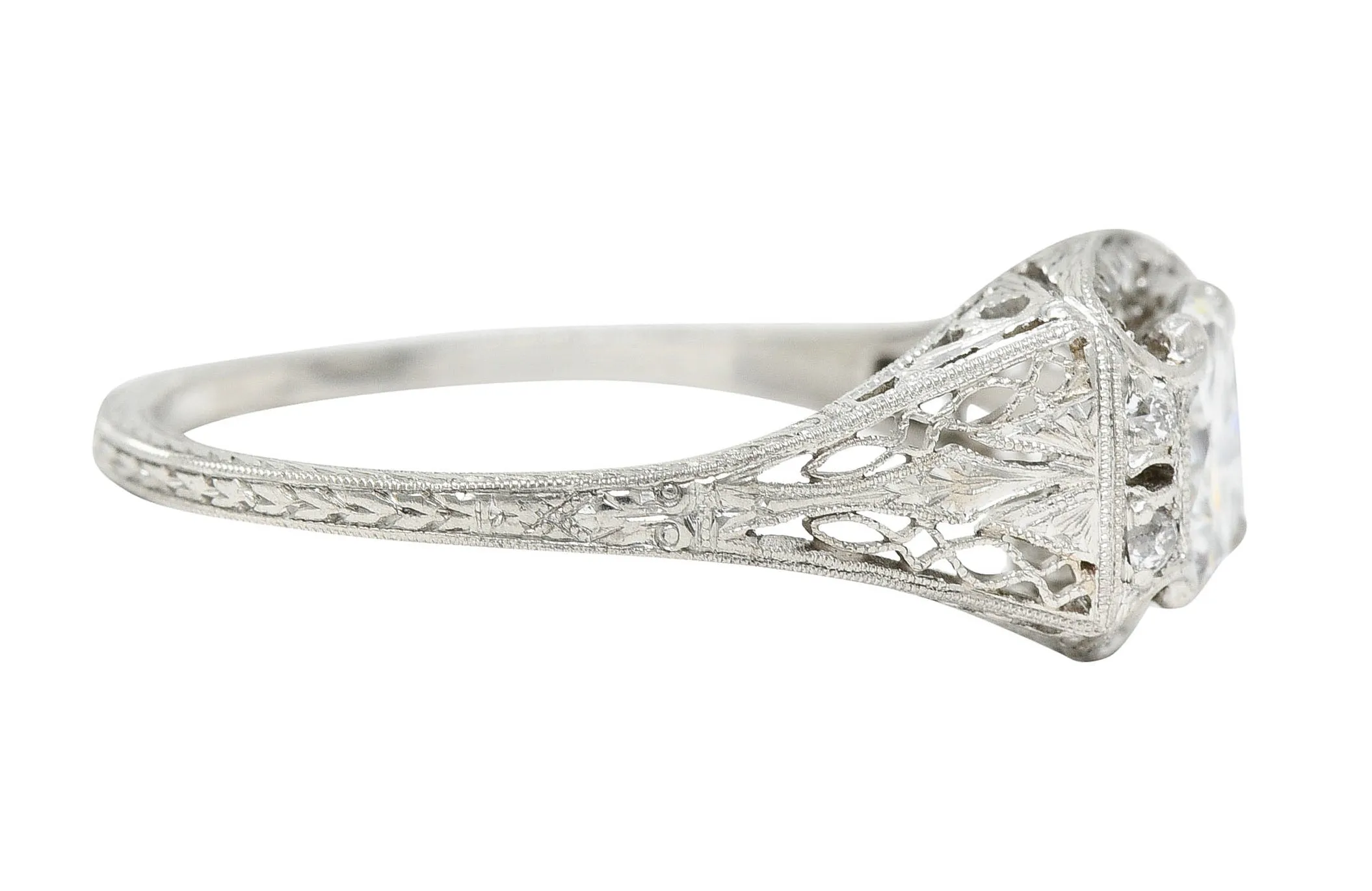 Art Deco 1.35 CTW Diamond Platinum Scrolling Engagement Ring GIA