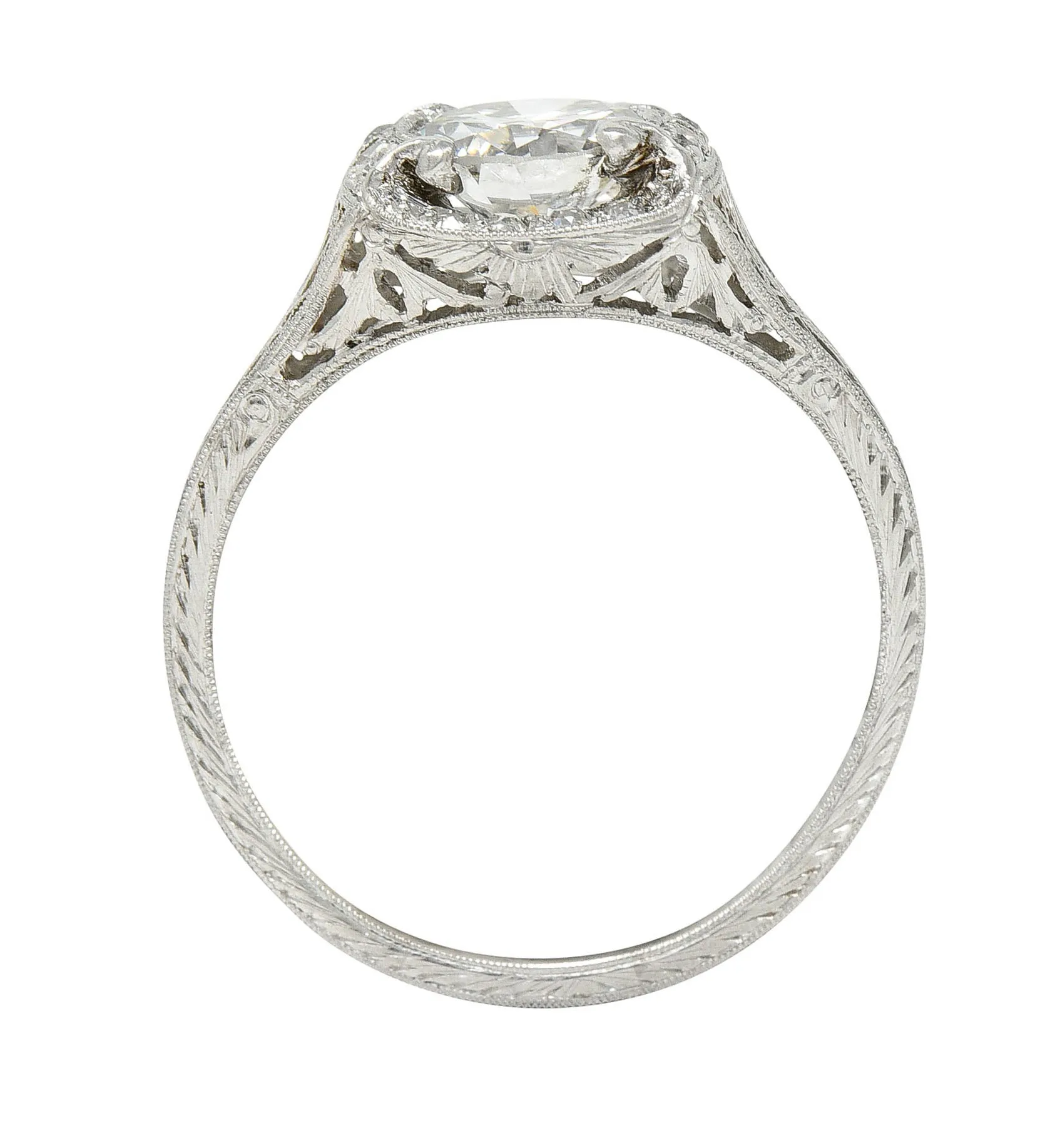 Art Deco 1.35 CTW Diamond Platinum Scrolling Engagement Ring GIA