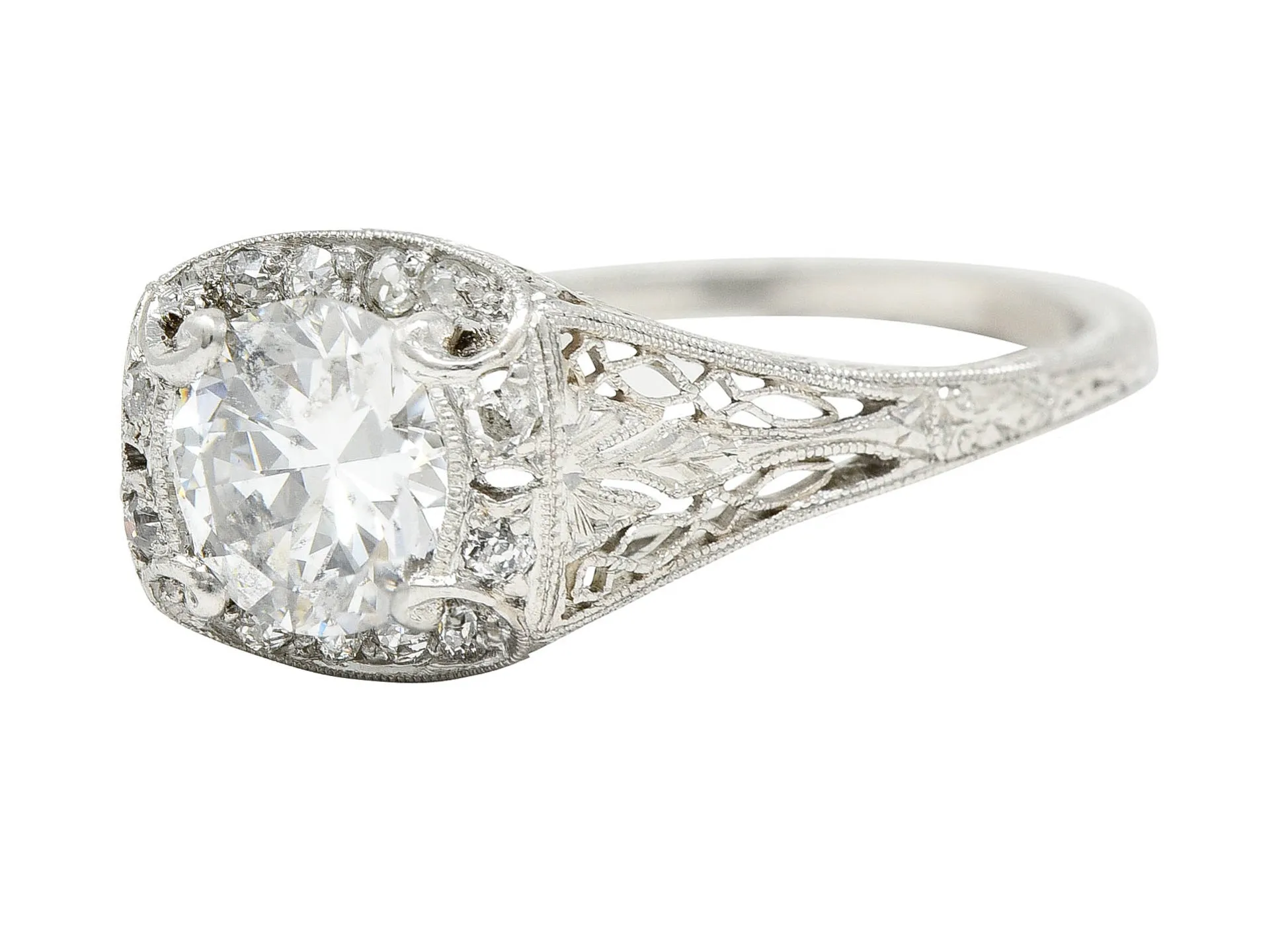 Art Deco 1.35 CTW Diamond Platinum Scrolling Engagement Ring GIA