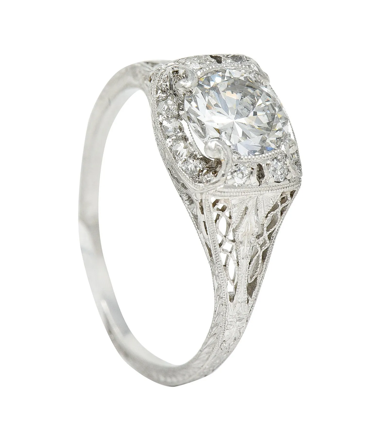 Art Deco 1.35 CTW Diamond Platinum Scrolling Engagement Ring GIA