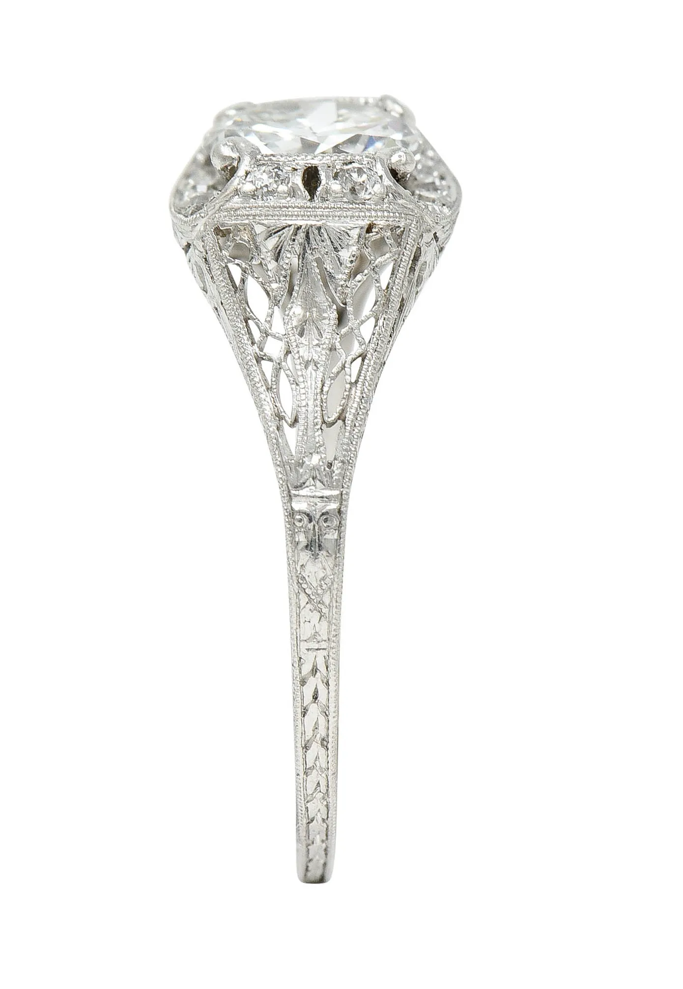 Art Deco 1.35 CTW Diamond Platinum Scrolling Engagement Ring GIA