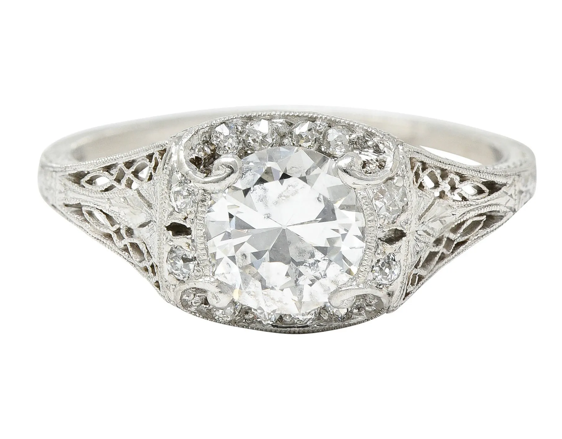Art Deco 1.35 CTW Diamond Platinum Scrolling Engagement Ring GIA