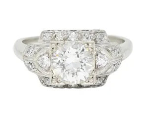 Art Deco 1.39 CTW Old European Cut Diamond 14 Karat White Gold Stepped Vintage Engagement Ring