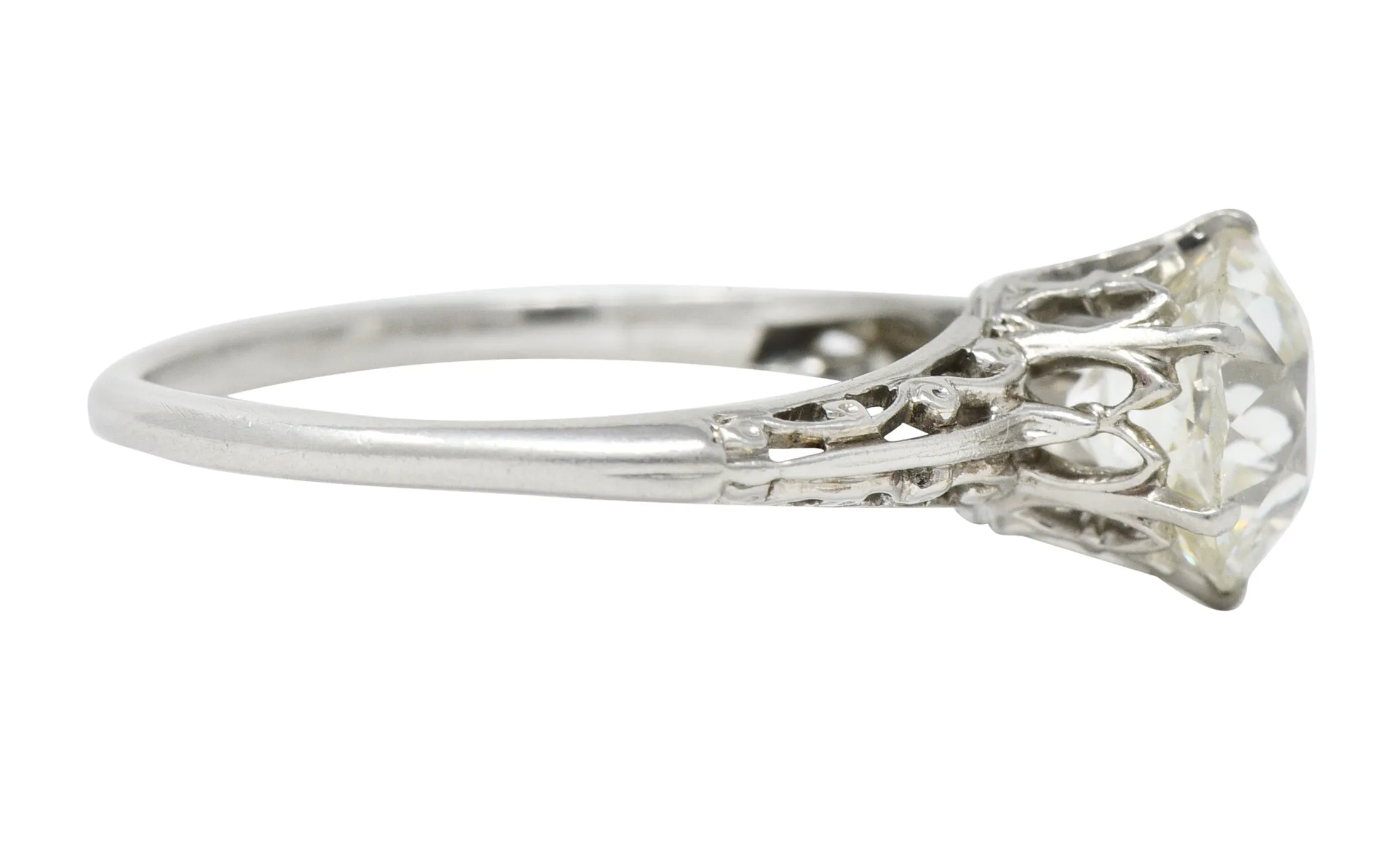 Art Deco 1.39 CTW Old Mine Cut Diamond Platinum Scroll Solitaire Engagement Ring