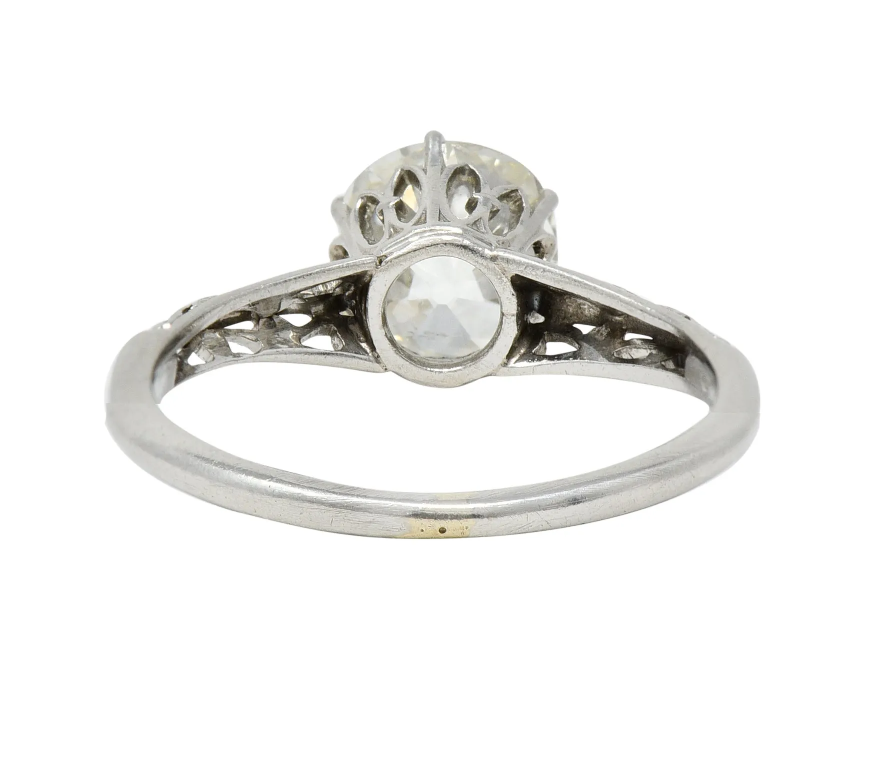 Art Deco 1.39 CTW Old Mine Cut Diamond Platinum Scroll Solitaire Engagement Ring