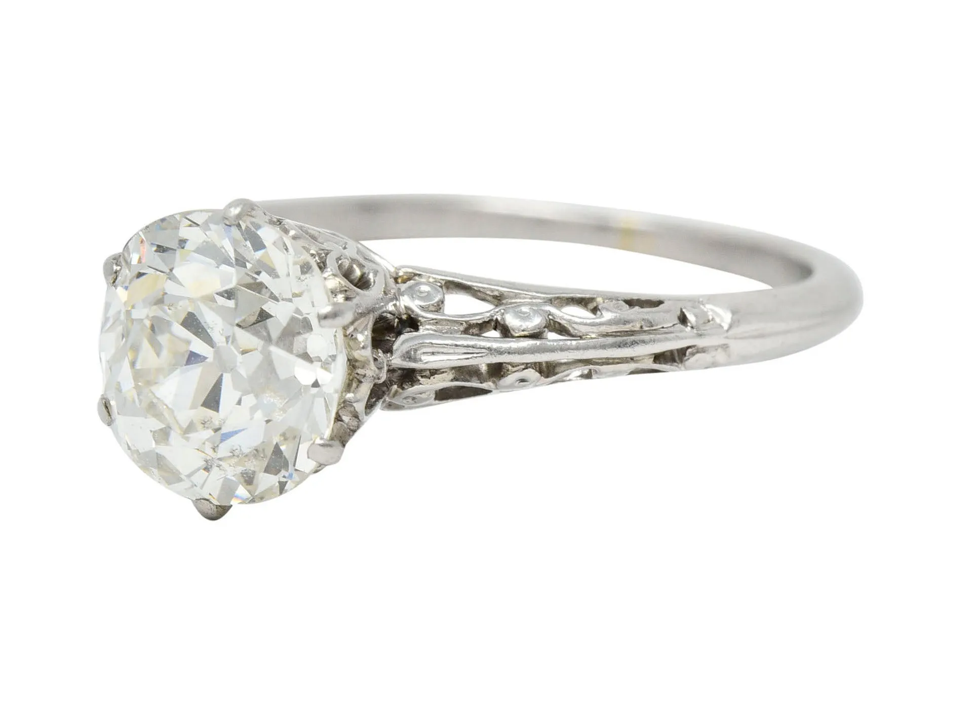 Art Deco 1.39 CTW Old Mine Cut Diamond Platinum Scroll Solitaire Engagement Ring