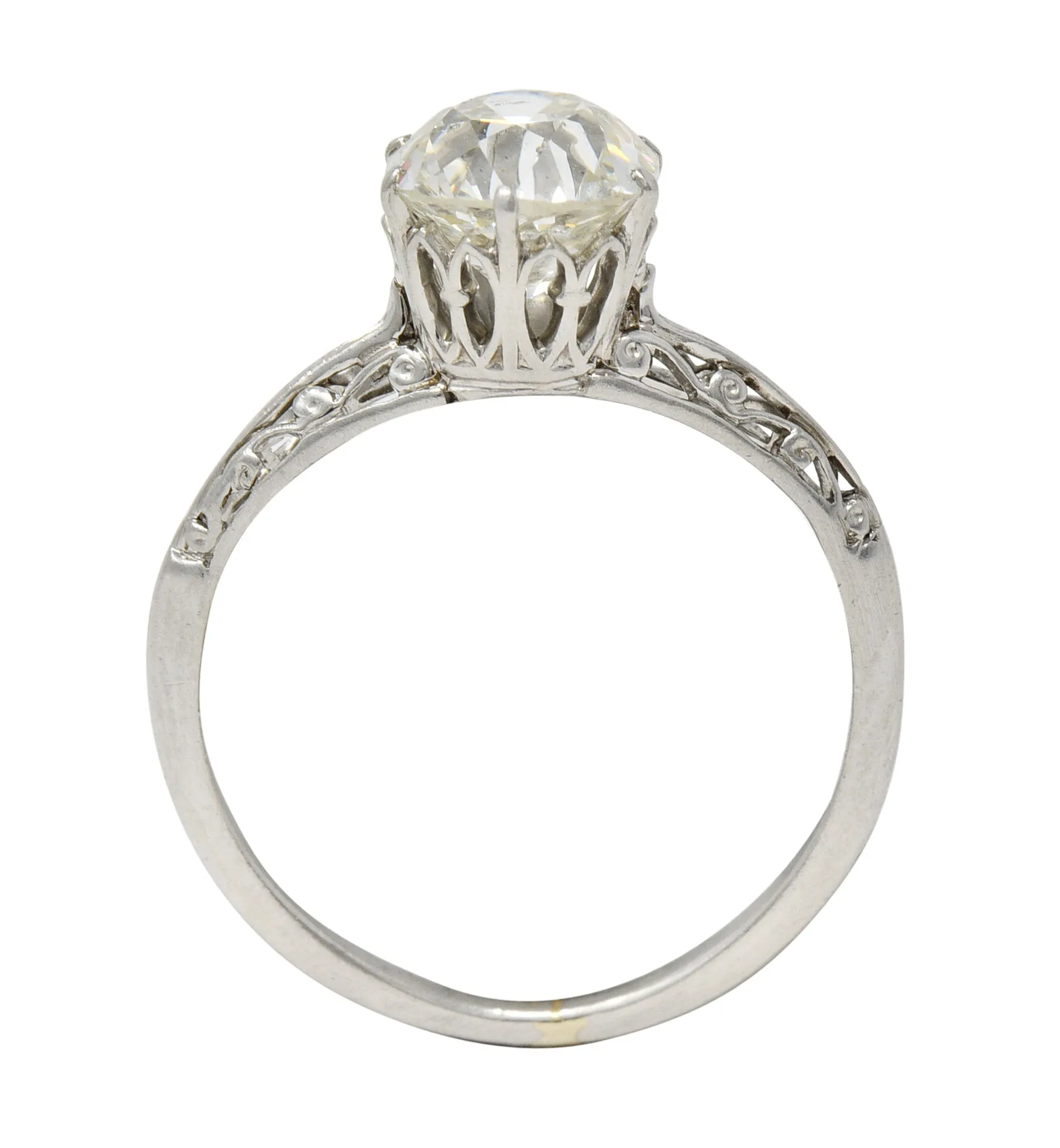 Art Deco 1.39 CTW Old Mine Cut Diamond Platinum Scroll Solitaire Engagement Ring