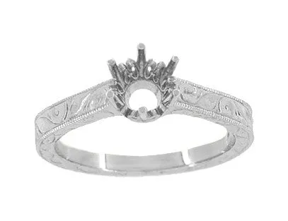 Art Deco 1/4 Carat Scrolls Crown Engagement Ring Setting in Platinum