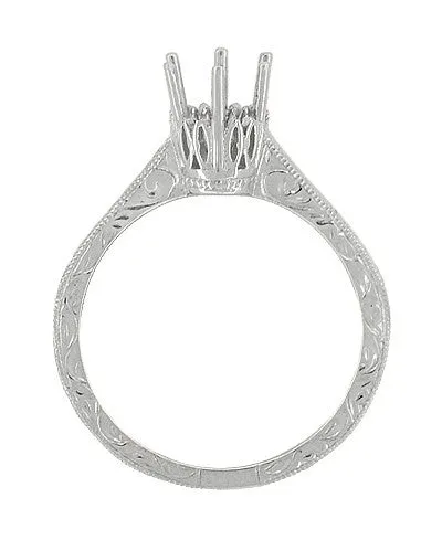 Art Deco 1/4 Carat Scrolls Crown Engagement Ring Setting in Platinum